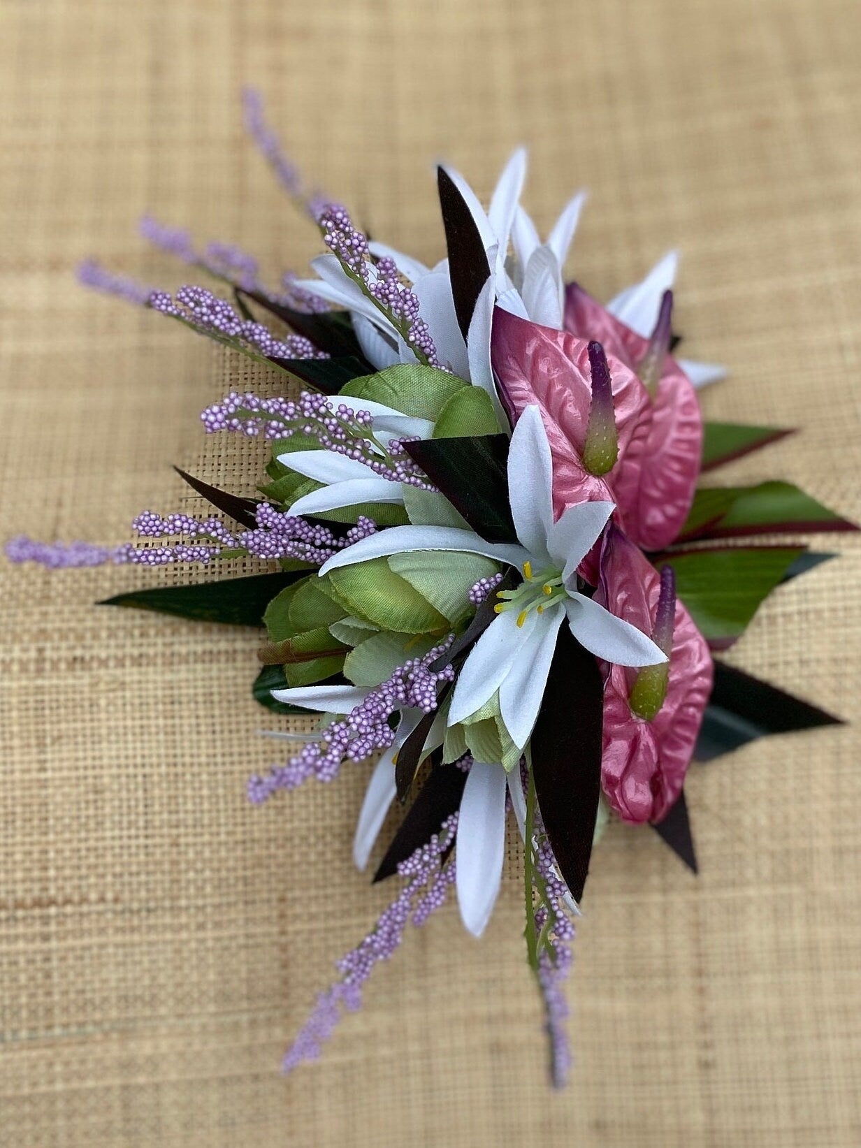 Petunia Pink Princess Anthurium Hair Clip Tahitian Headdress Costume Aparima Ahuroa Hula Statement Piece Bridal Plumeria Fascinator Hair Pin