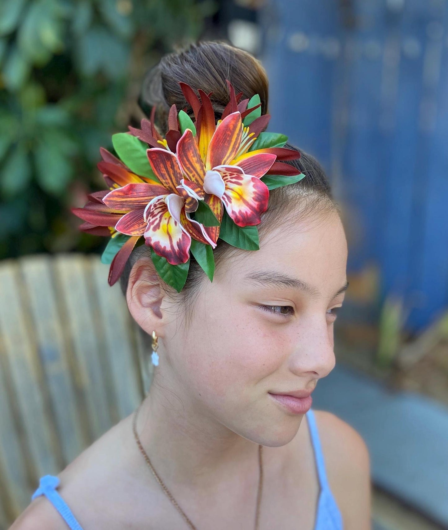Royal Hawaiian Orchid Hair Clip Tahitian Headdress Costume Aparima Ahuroa Statement Piece Spider Lily Floral Artificial Ti Leaf Hairpin
