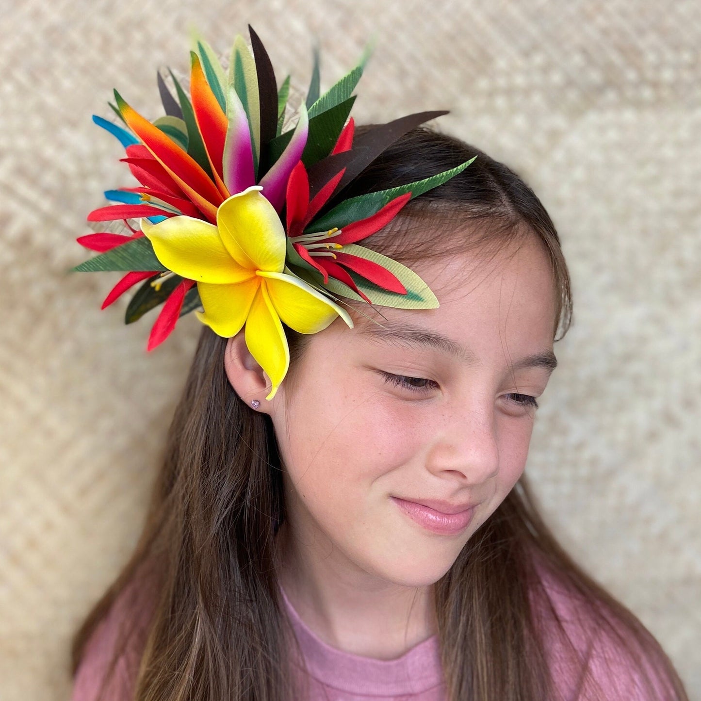 Hawaiian Hair Clip Tahitian Adornment Aparima Ahuroa Statement Piece Plumeria Bird of Paradise Spider Lily Vintage Tropical Elegant Hair Pin