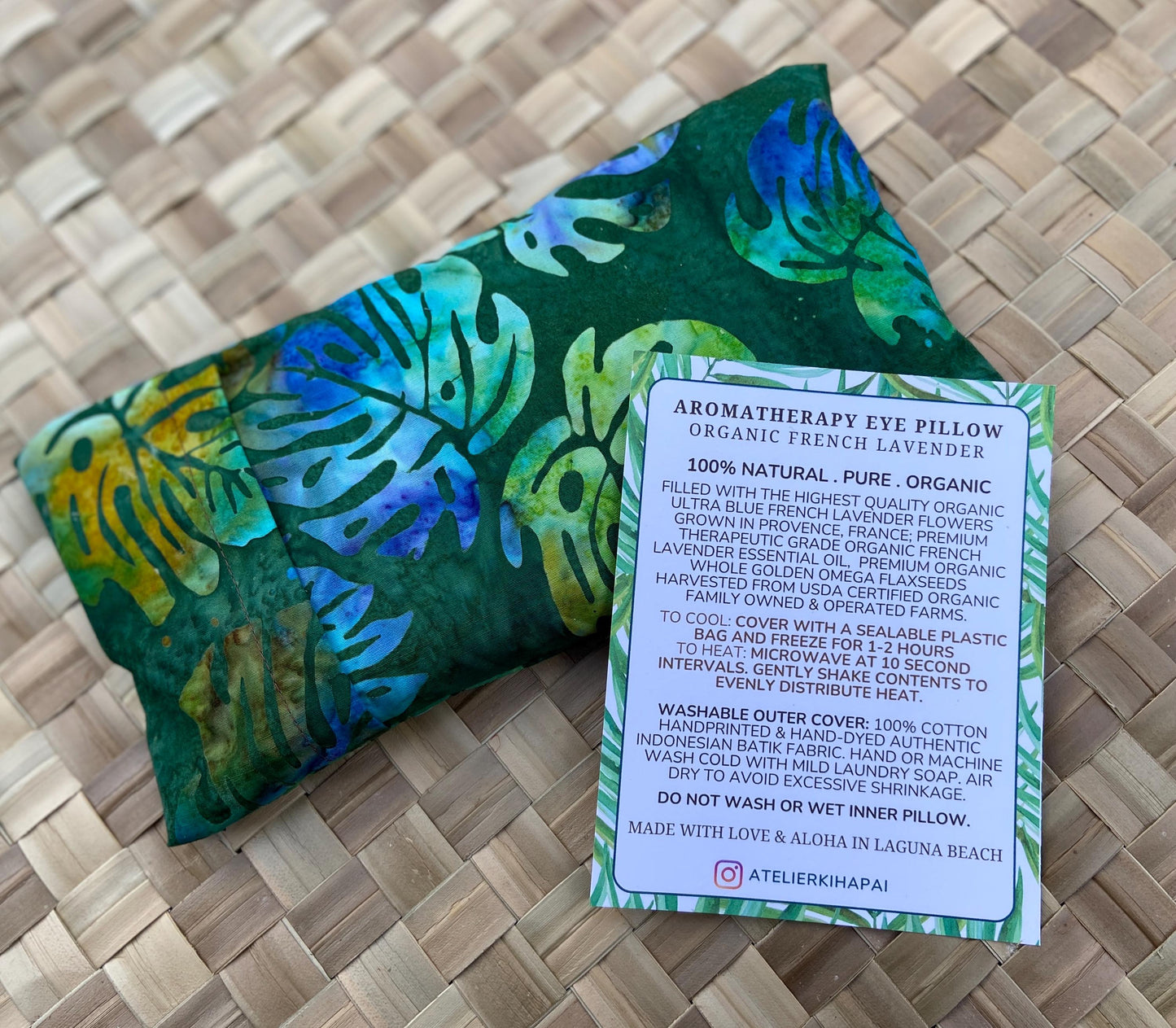 French Lavender Eye Pillow Focus at Solo Competition Luxury Organic Vegan Aromatherapy Weighted Dream Pillow Washable Removable Batik Cover