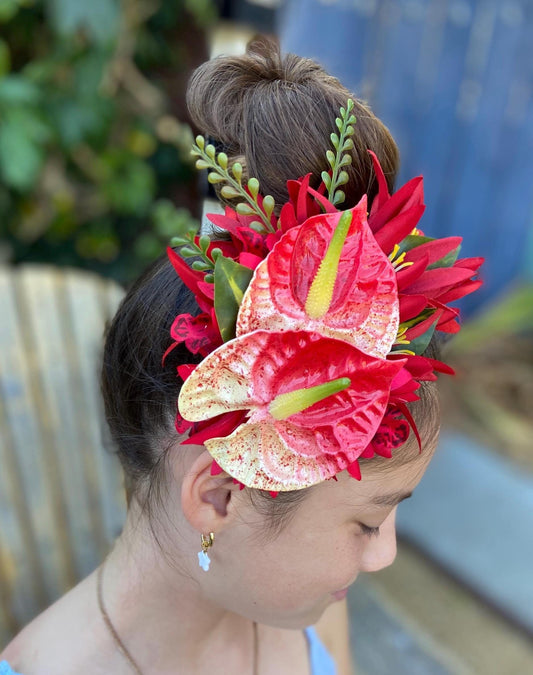 Hawaiian Anthurium Fern Orchid Tropical Wedding Graduation Hair Clip Tahitian Statement Piece Bridal Honeymoon Engagement Beach Photoshoot