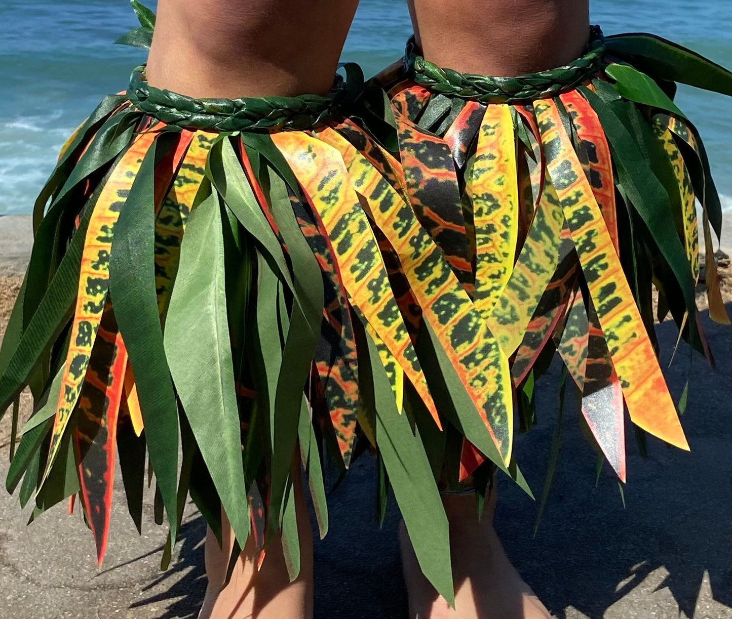 Silk Croton & Artificial Silk Ti Leaf Warrior Tauvae na Kane Premium Grade Polynesian Leg Wrappings