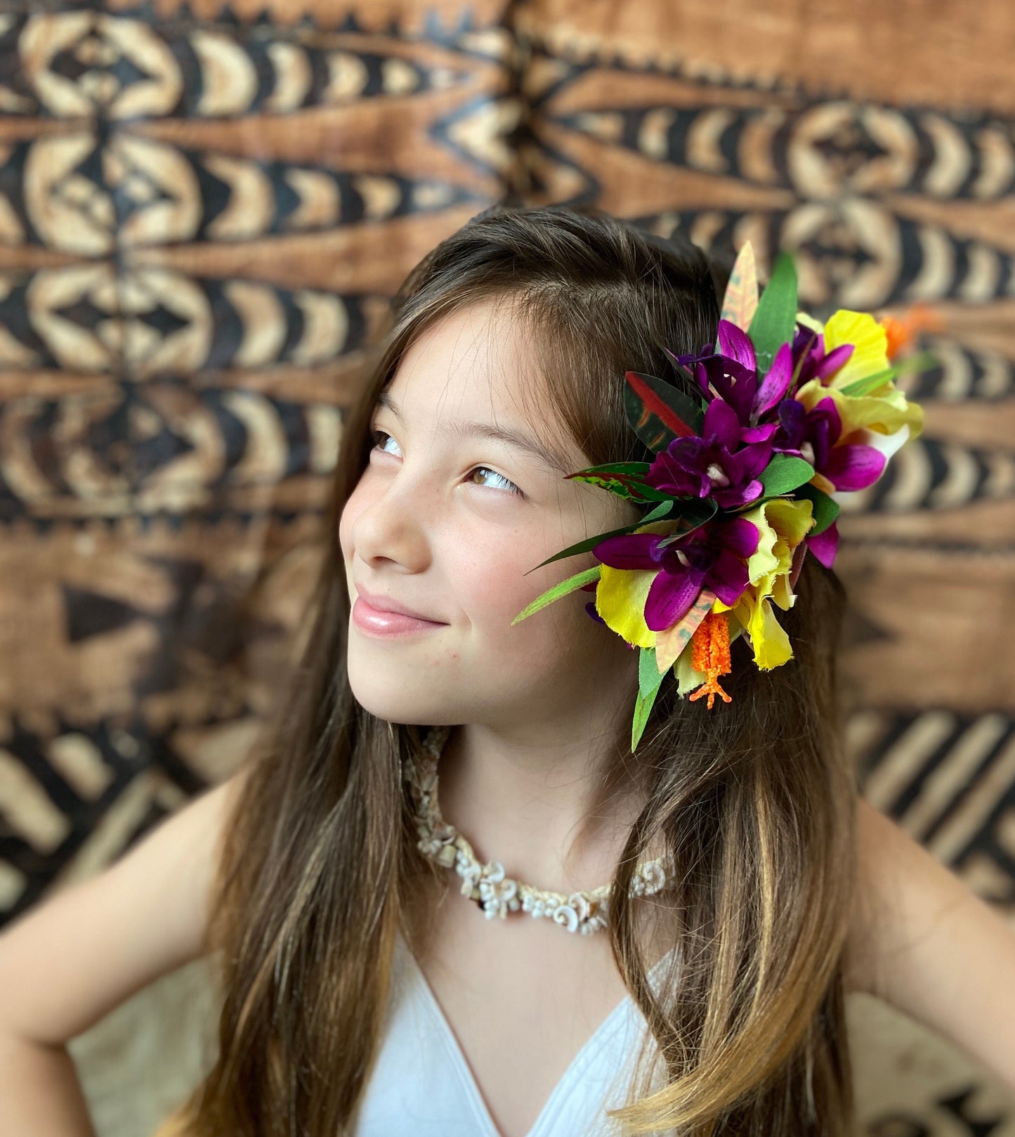 Hawaiian Flower Hair Clip Tahitian Costume Accessories Orchids & Heliconia Artificial Ti Leaf Tropical Hair Pin