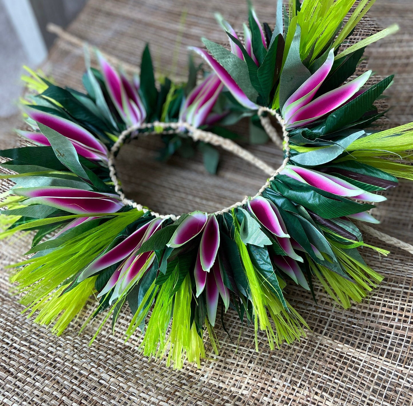 Hip Hei Ti Leaf Bird of Paradise Premium Costume Ahuroa Aparima Solo Competition Quality for Ori Tahiti, Hula, Polynesian Dance, Siva Samoa