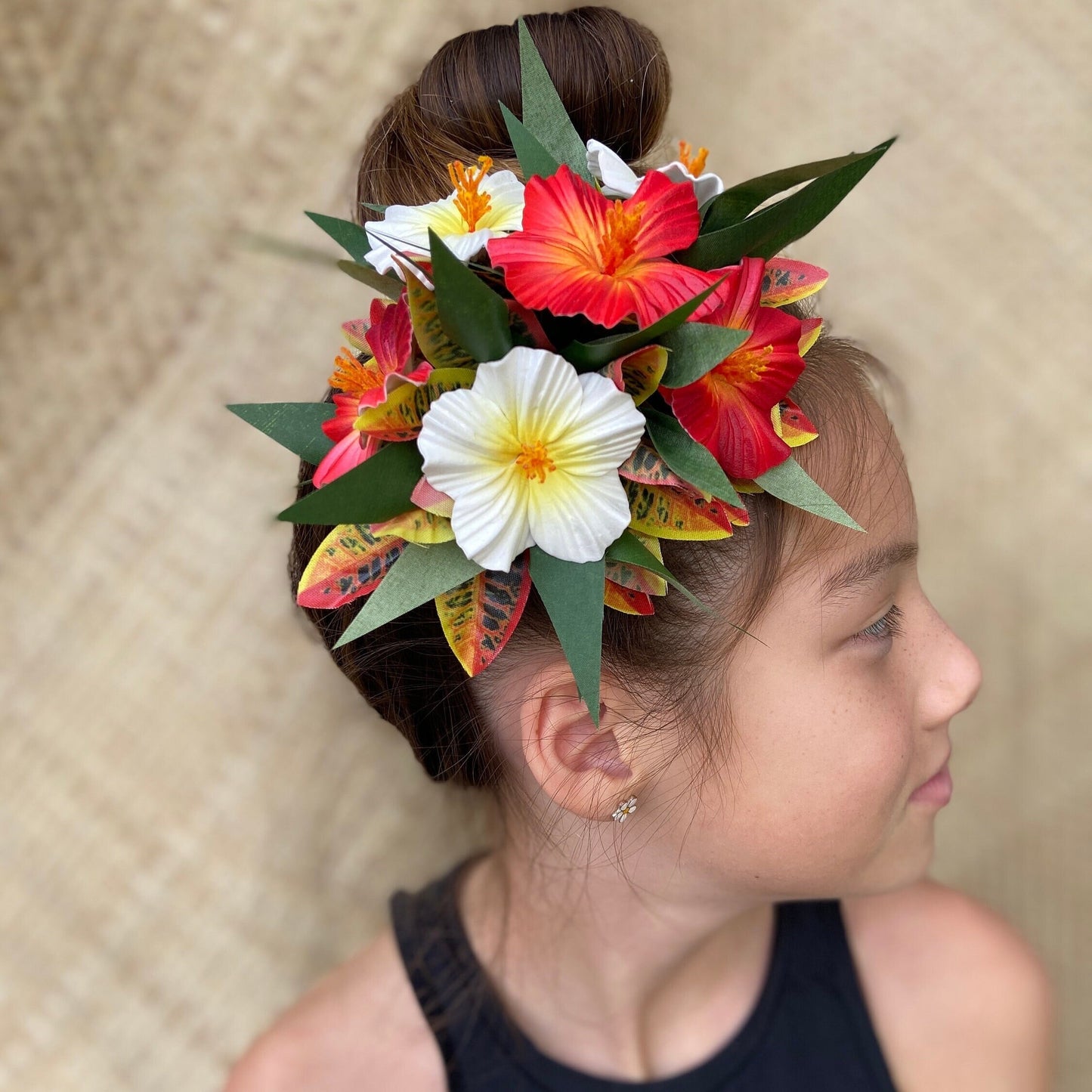 Royal Polynesian Hibiscus Hair Clip Tahitian Headdress Costume for Aparima Ahuroa Hula Statement Piece Bridal Plumeria Fascinator Hair Pin
