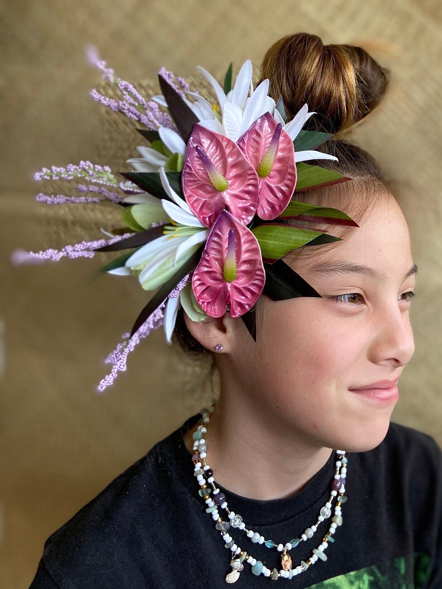 Petunia Pink Princess Anthurium Hair Clip Tahitian Headdress Costume Aparima Ahuroa Hula Statement Piece Bridal Plumeria Fascinator Hair Pin