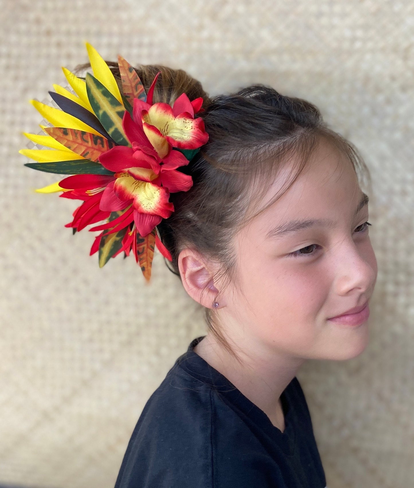 Royal Hawaiian Orchid Hair Clip Tahitian Headdress Costume Aparima Ahuroa Statement Piece Spider Lily Floral Artificial Ti Leaf Hairpin