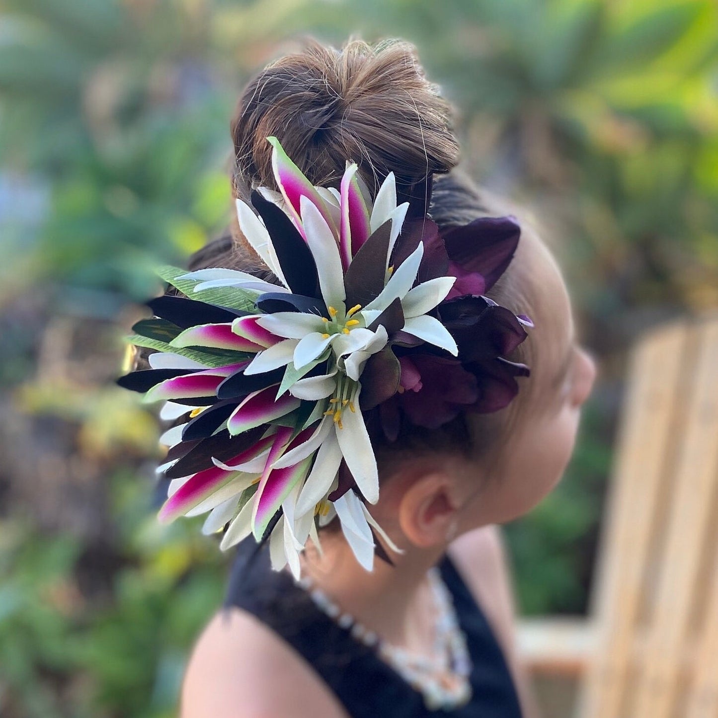 Hawaiian Flower Hair Clip Tahitian Costume Accessories Orchids & Heliconia Artificial Ti Leaf Tropical Hairpin for Aparima Ahuroa Otea Solo