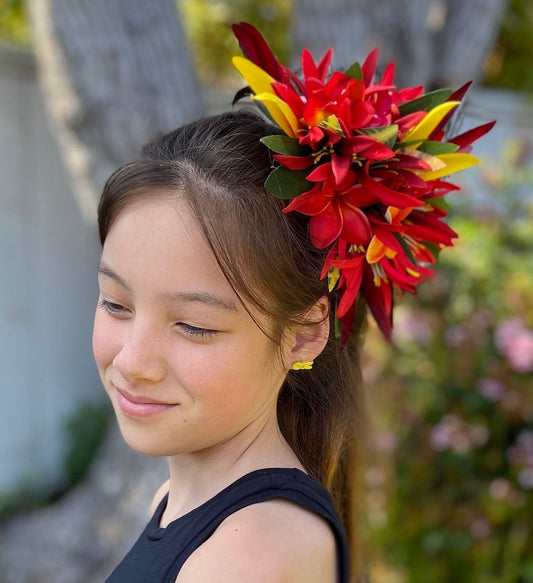 Royal Polynesian Hair Clip Tahitian Headdress Costume for Aparima Ahuroa Hula Statement Piece Bridal Plumeria Fascinator Hair Pin