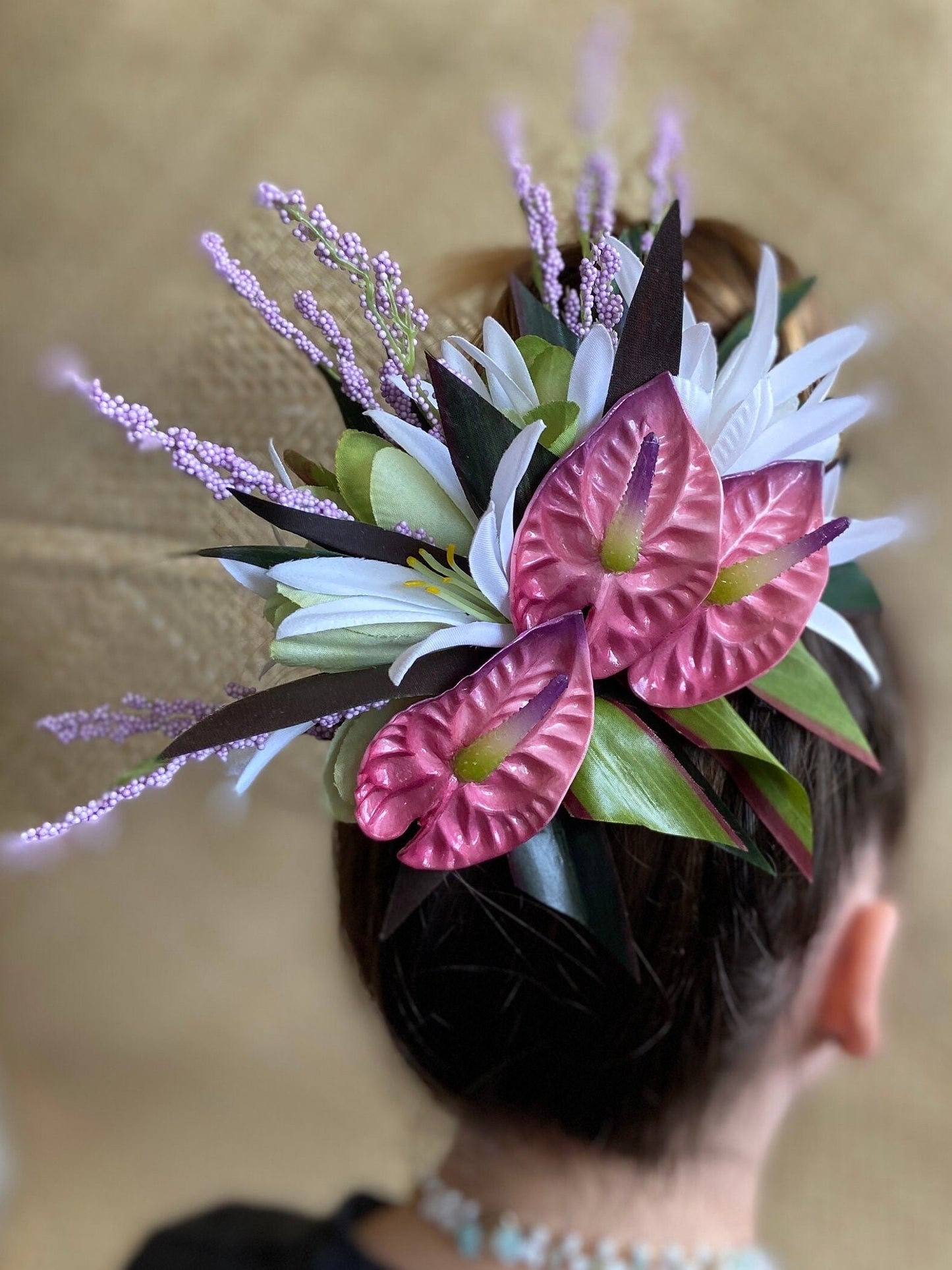Petunia Pink Princess Anthurium Hair Clip Tahitian Headdress Costume Aparima Ahuroa Hula Statement Piece Bridal Plumeria Fascinator Hair Pin