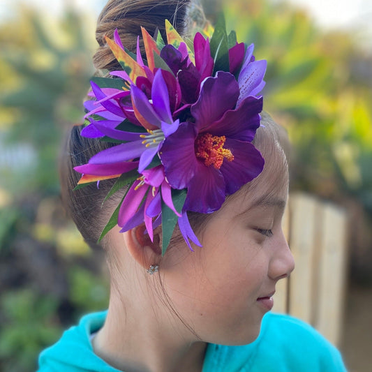 Hawaiian Flower Hair Clip Tahitian Costume Accessories Moonlight Hibiscus Artificial Ti Leaf Tropical Hairpin for Aparima Ahuroa Otea Solo