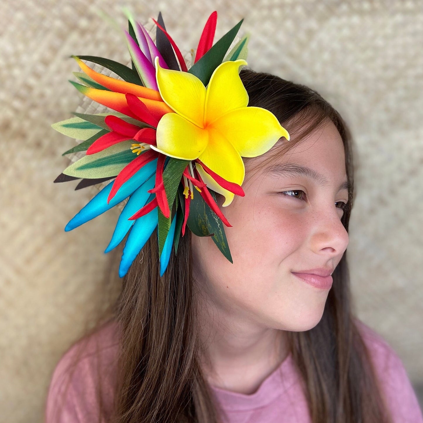 Hawaiian Hair Clip Tahitian Adornment Aparima Ahuroa Statement Piece Plumeria Bird of Paradise Spider Lily Vintage Tropical Elegant Hair Pin