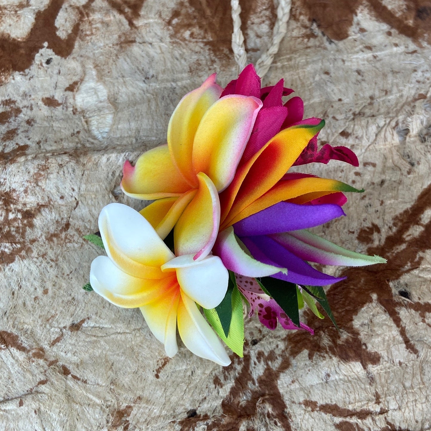 Hawaiian Hair Clip Tahitian Adornment Aparima Ahuroa Statement Piece Sunrise Sunset Twin Plumeria Vintage Tropical Elegant Hair Pin