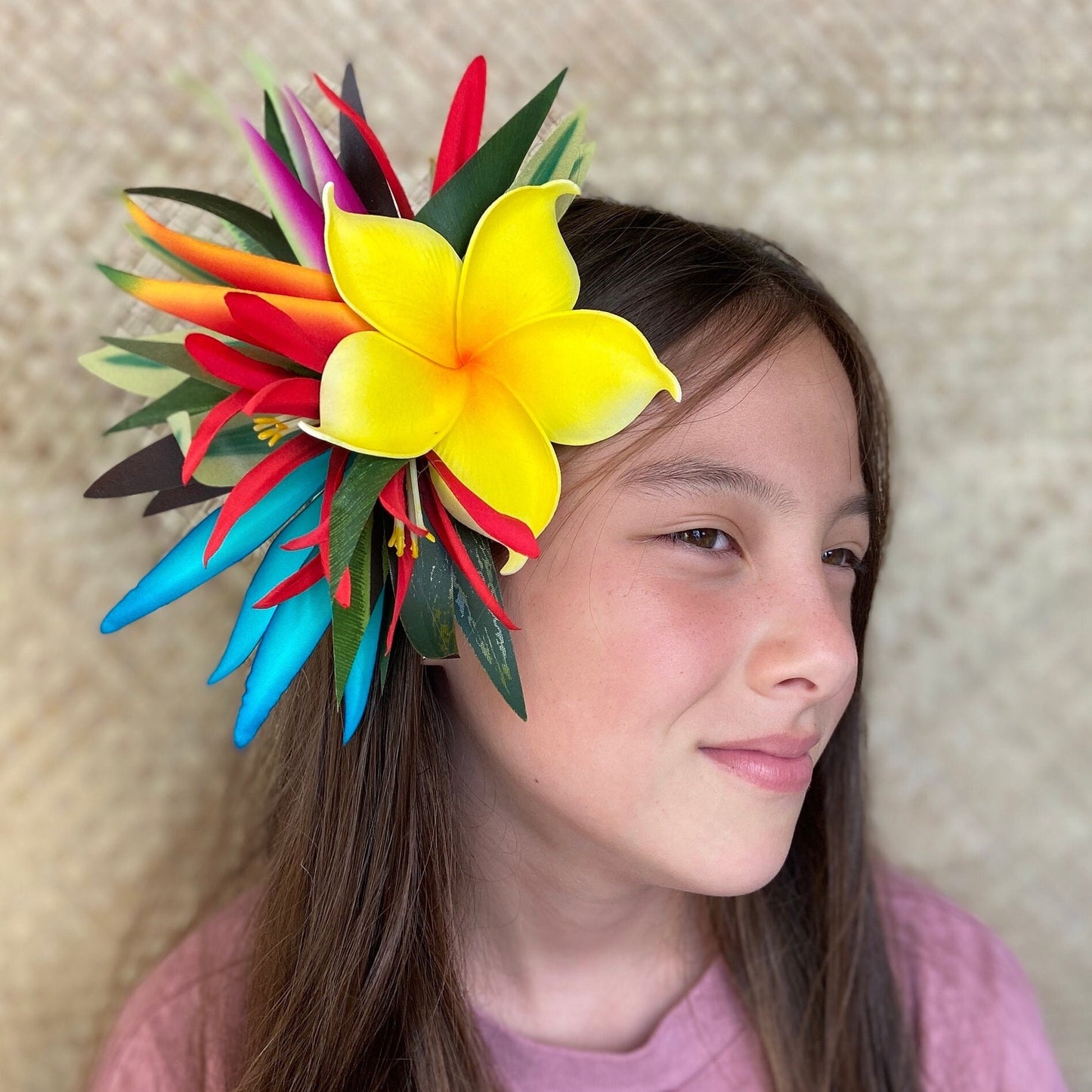 Hawaiian Hair Clip Tahitian Adornment Aparima Ahuroa Statement Piece Plumeria Bird of Paradise Spider Lily Vintage Tropical Elegant Hair Pin