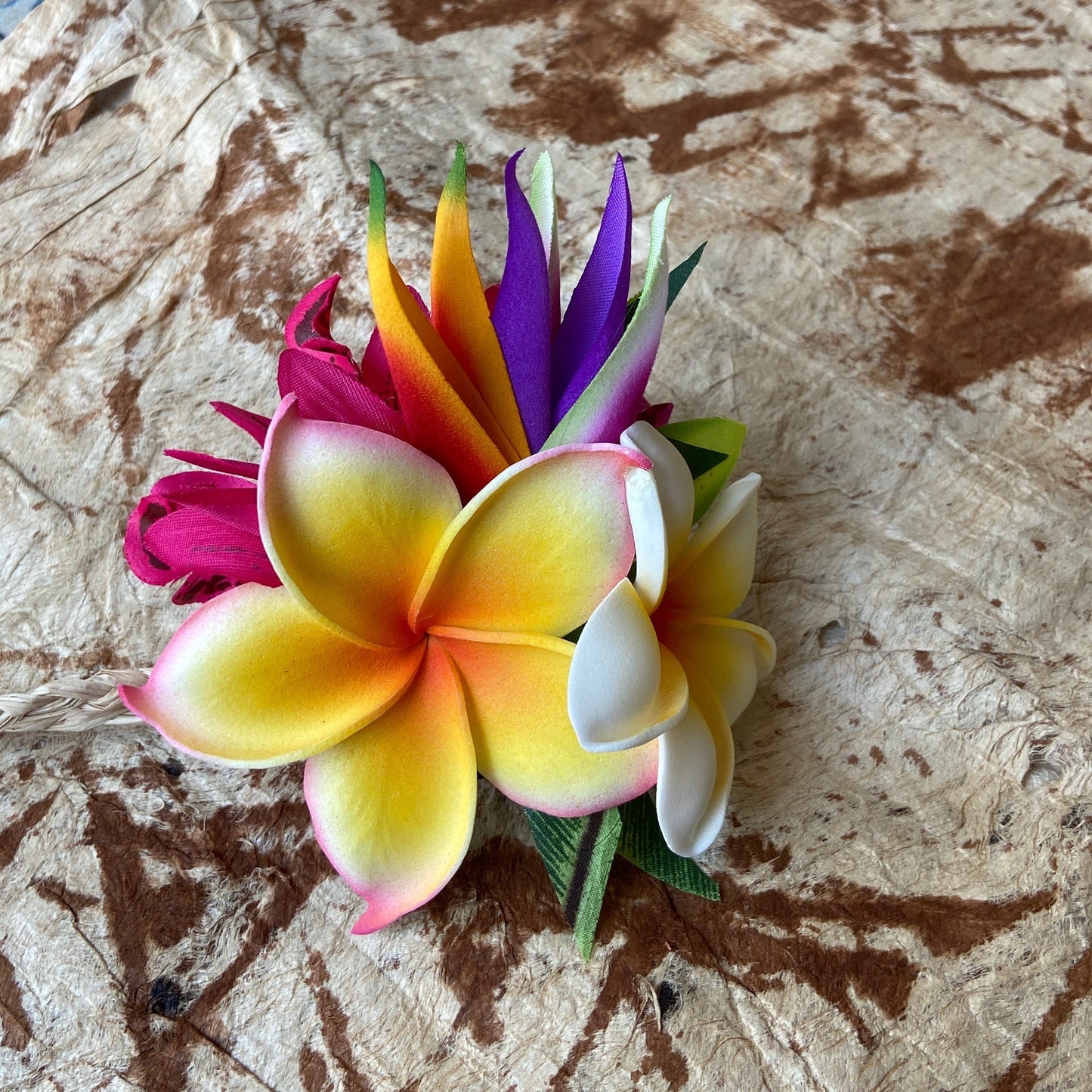 Hawaiian Hair Clip Tahitian Adornment Aparima Ahuroa Statement Piece Sunrise Sunset Twin Plumeria Vintage Tropical Elegant Hair Pin