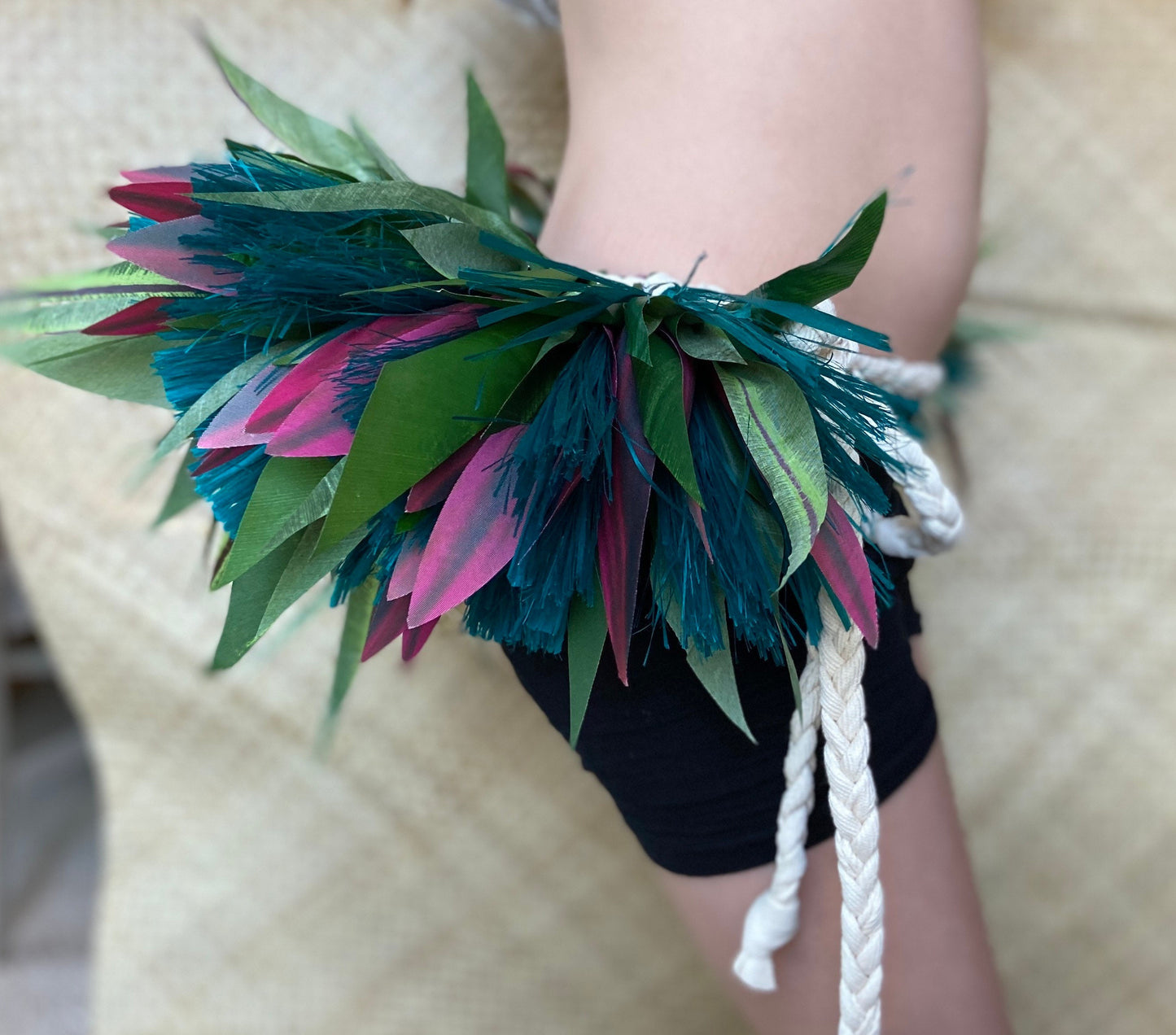 Keiki Half Hip Hei Plum Silk Ti Leaf Tamārii Performance Quality Competition Grade Reversible Belt Ori Tahiti Polynesian Dance Photoshoots