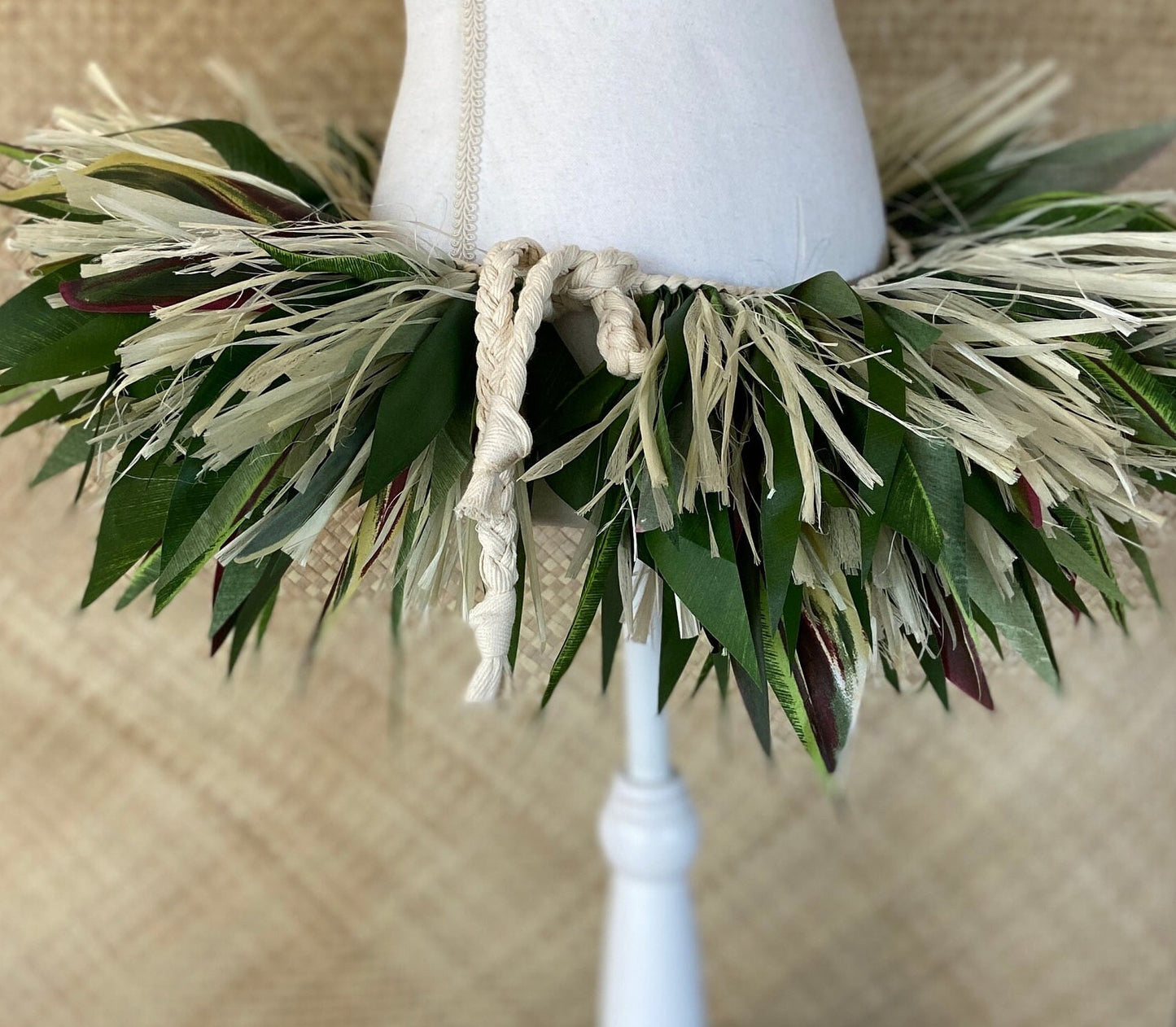 Long Silk Ti Leaf Hip Hei Extra Full Premium Braided Hip Belt Ti & Variegated Leaves Ori Tahiti, Hula Kahiko, Polynesian Dance