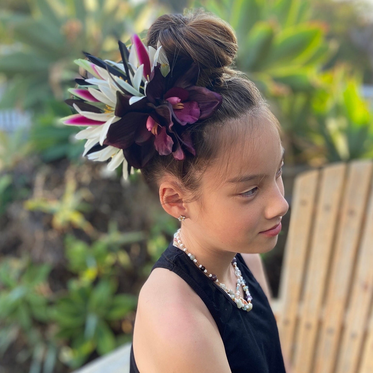 Hawaiian Flower Hair Clip Tahitian Costume Accessories Orchids & Heliconia Artificial Ti Leaf Tropical Hairpin for Aparima Ahuroa Otea Solo