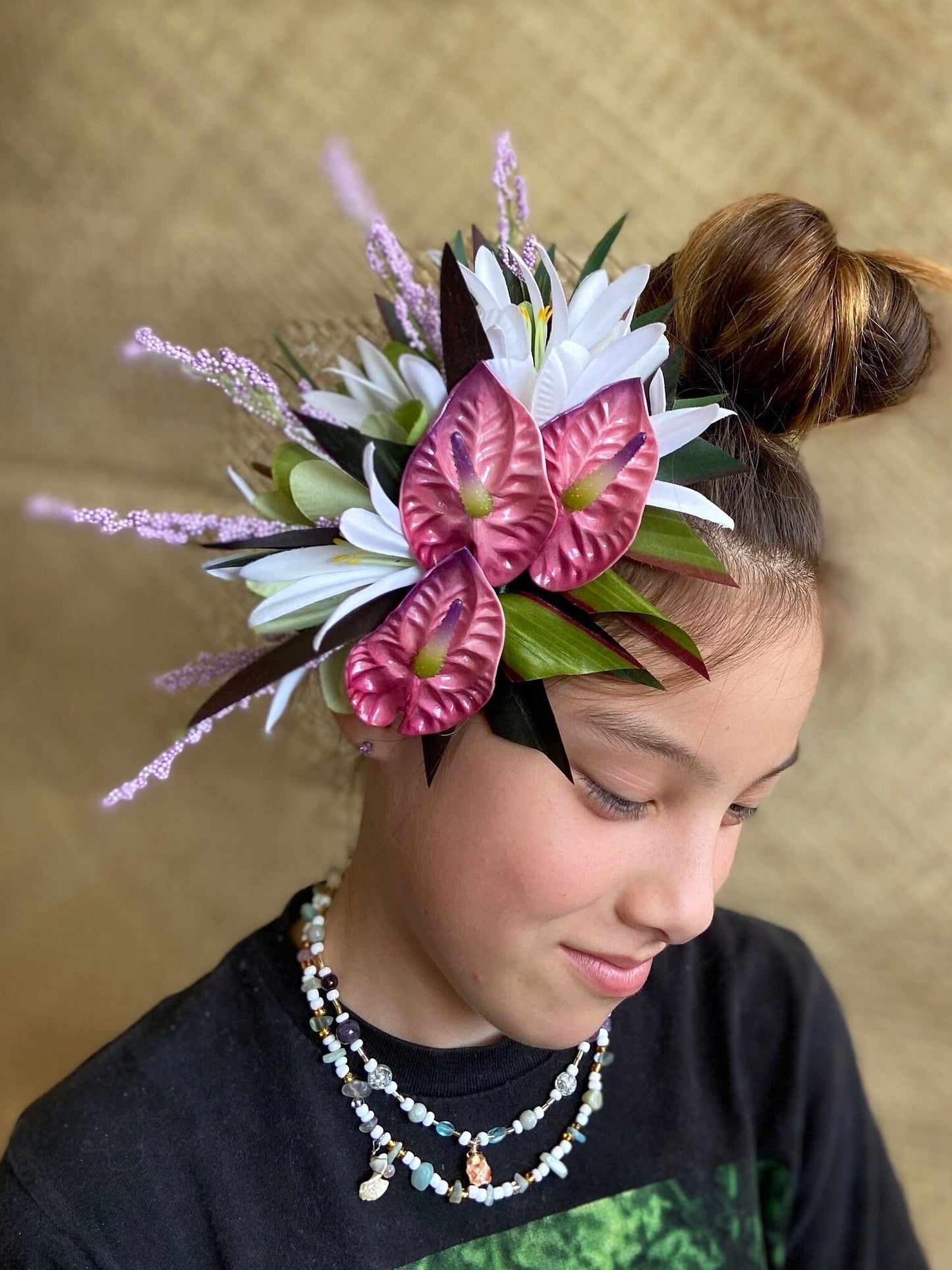 Petunia Pink Princess Anthurium Hair Clip Tahitian Headdress Costume Aparima Ahuroa Hula Statement Piece Bridal Plumeria Fascinator Hair Pin