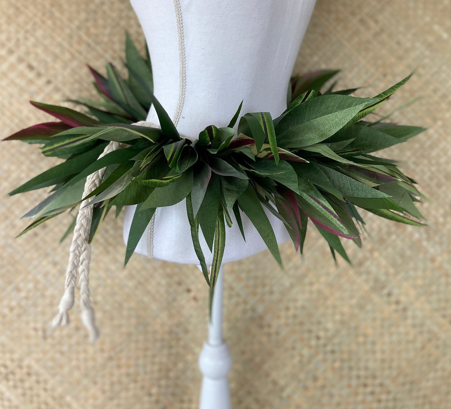 Long Silk Ti Leaf Hip Hei Extra Full Premium Braided Hip Belt Ti & Variegated Leaves Ori Tahiti, Hula Kahiko, Polynesian Dance