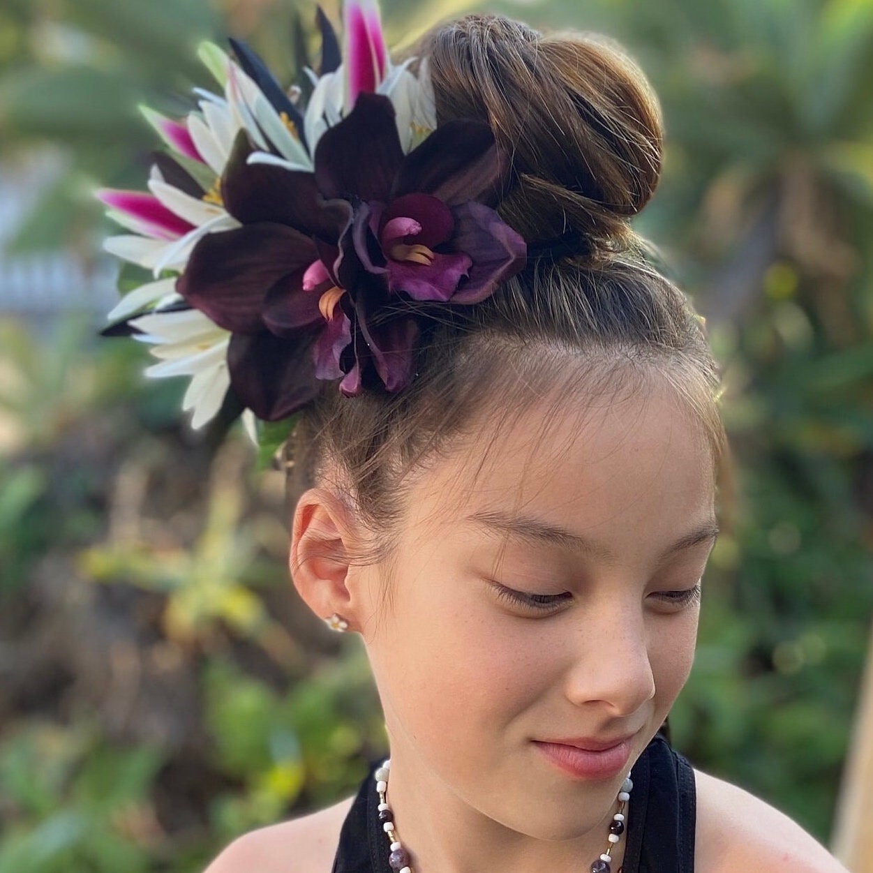 Hawaiian Flower Hair Clip Tahitian Costume Accessories Orchids & Heliconia Artificial Ti Leaf Tropical Hairpin for Aparima Ahuroa Otea Solo