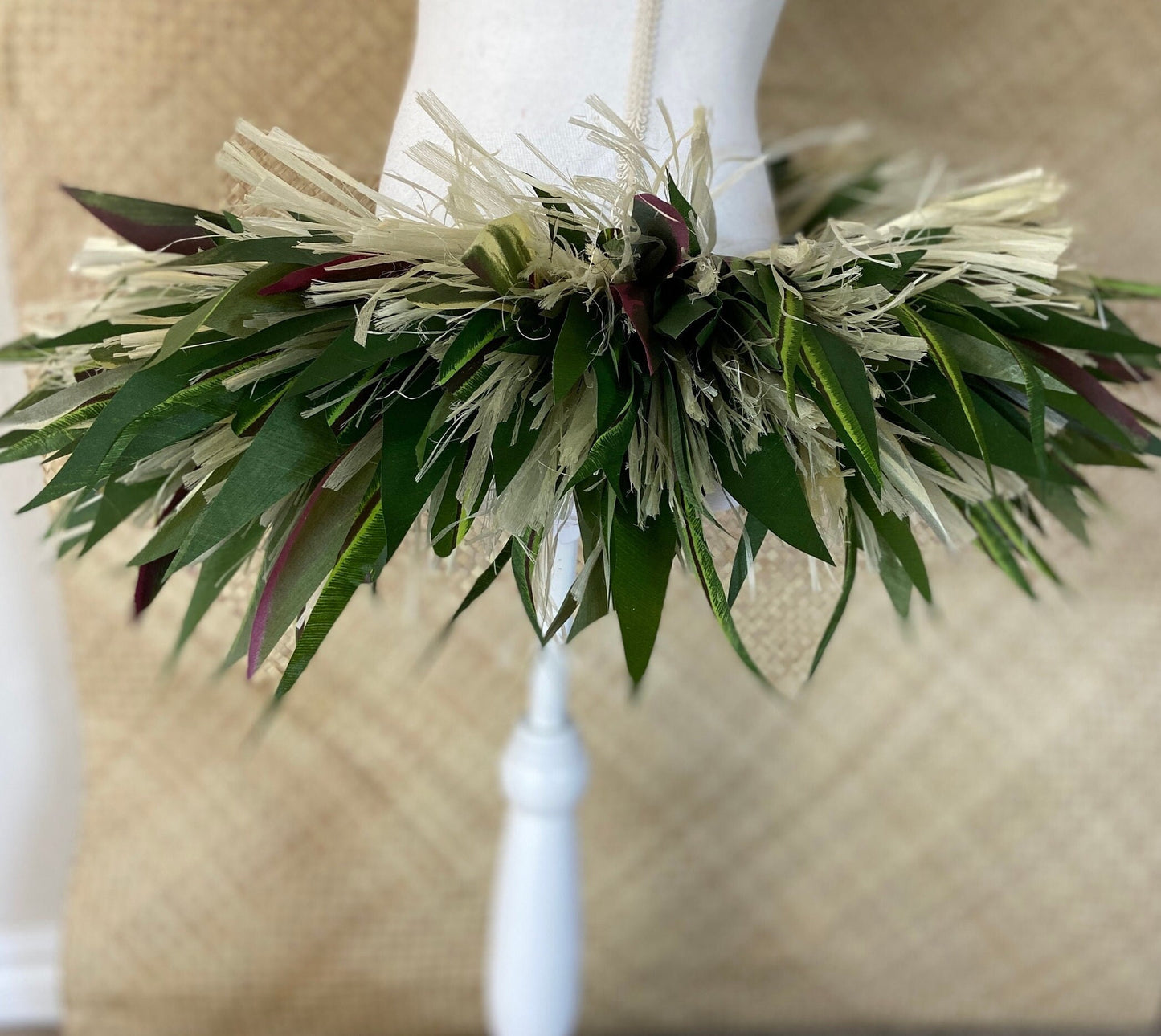 Long Silk Ti Leaf Hip Hei Extra Full Premium Braided Hip Belt Ti & Variegated Leaves Ori Tahiti, Hula Kahiko, Polynesian Dance