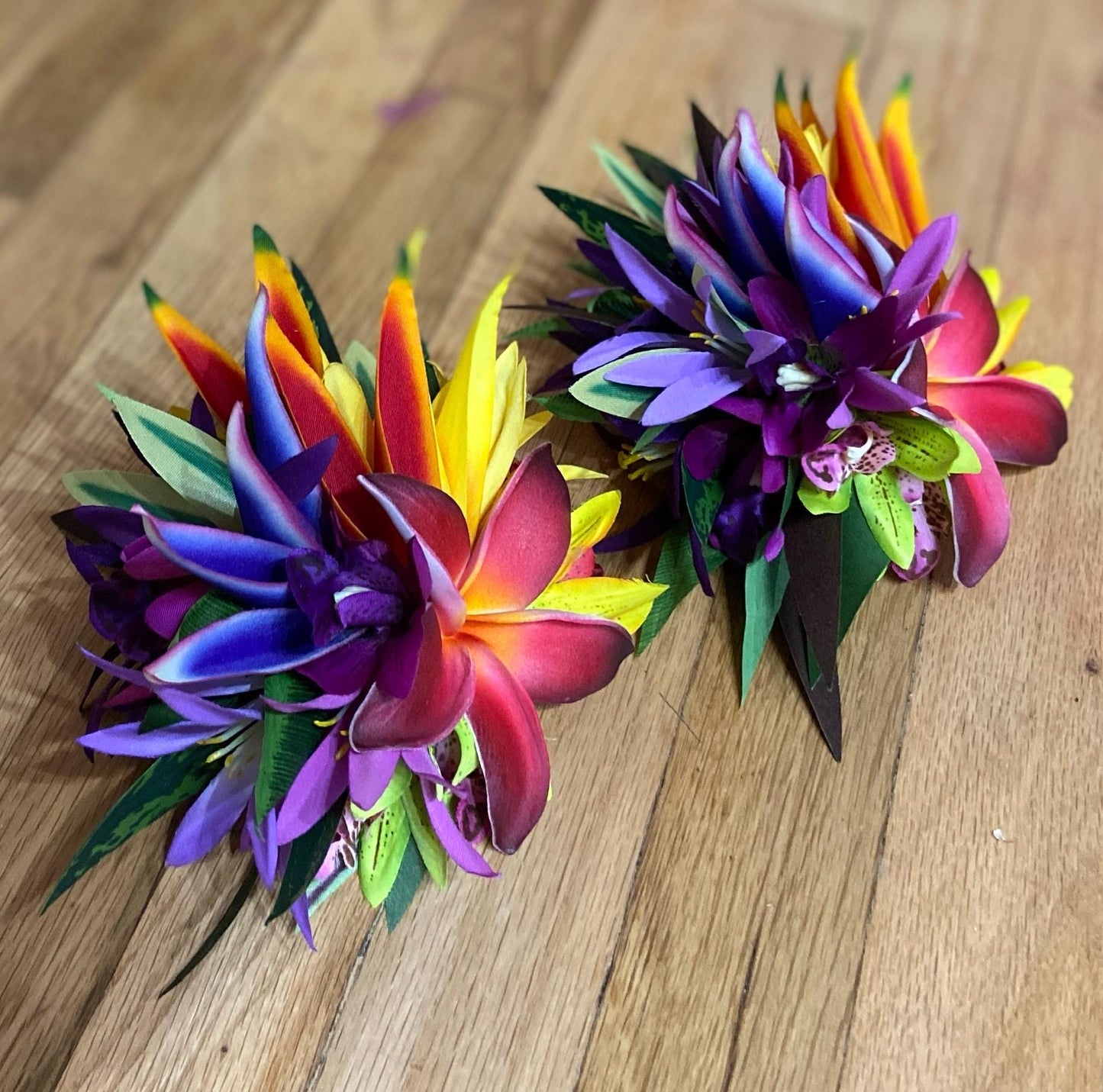 Hawaiian Hair Clip Tahitian Adornment Aparima Ahuroa Statement Piece Plumeria Orchid Bird of Paradise Artificial Ti Leaf Tropical Hair Pin