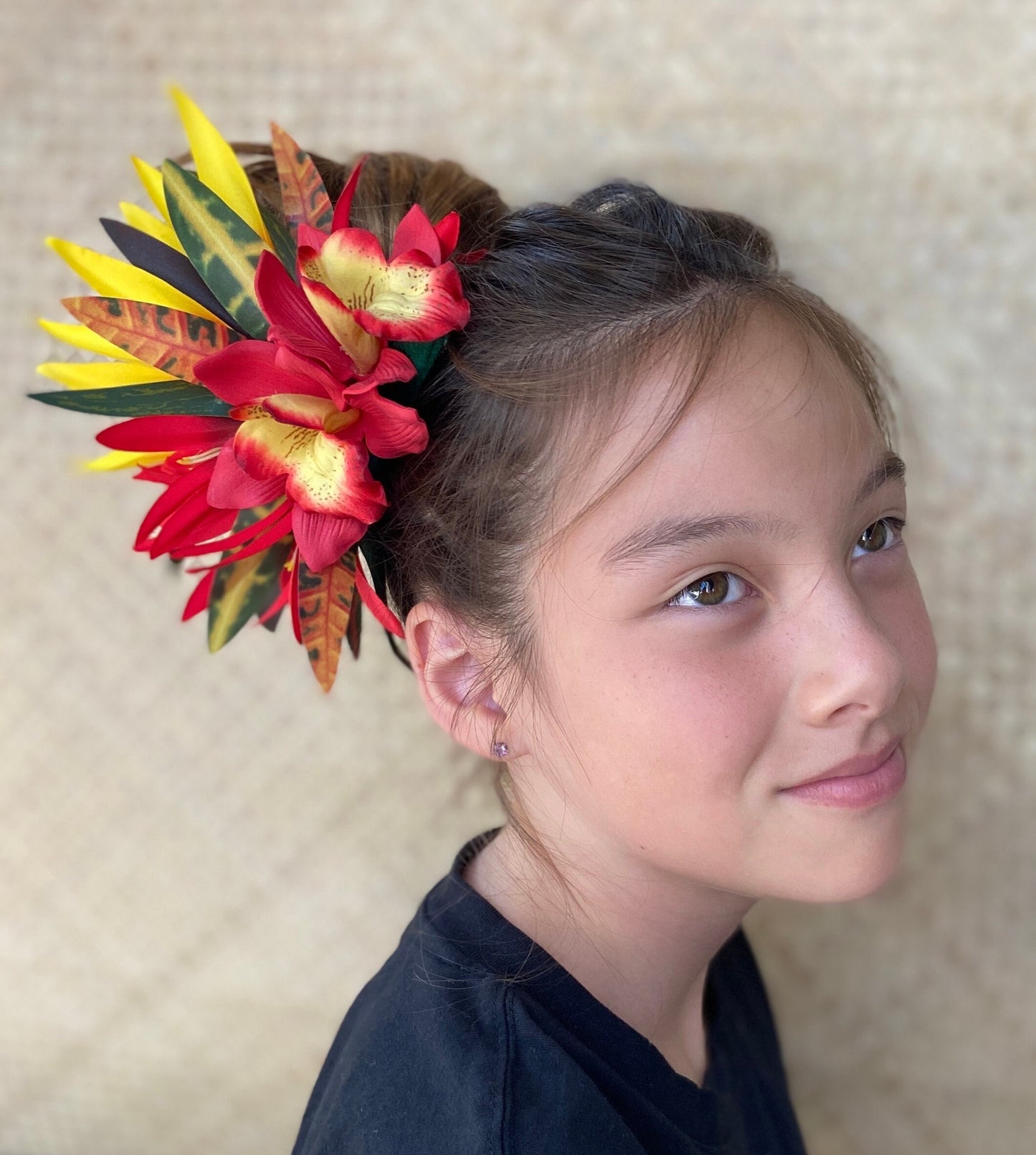 Royal Hawaiian Orchid Hair Clip Tahitian Headdress Costume Aparima Ahuroa Statement Piece Spider Lily Floral Artificial Ti Leaf Hairpin