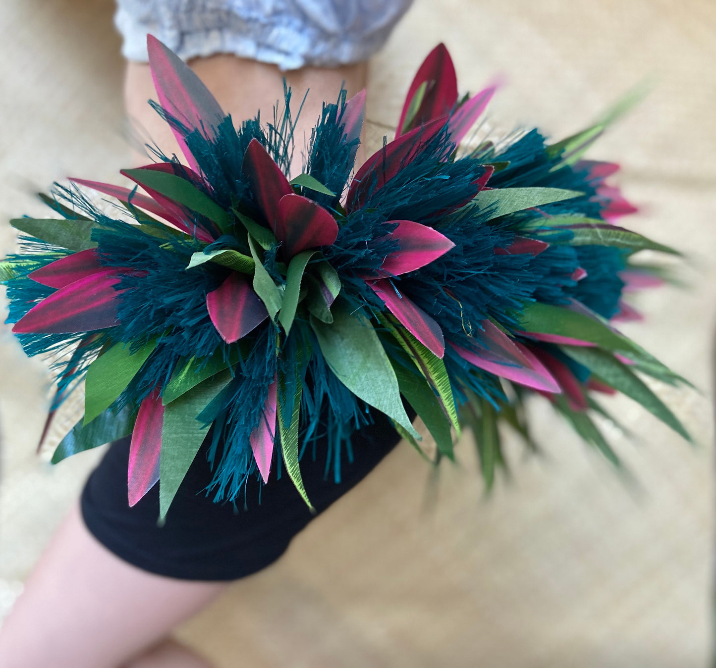 Keiki Half Hip Hei Plum Silk Ti Leaf Tamārii Performance Quality Competition Grade Reversible Belt Ori Tahiti Polynesian Dance Photoshoots