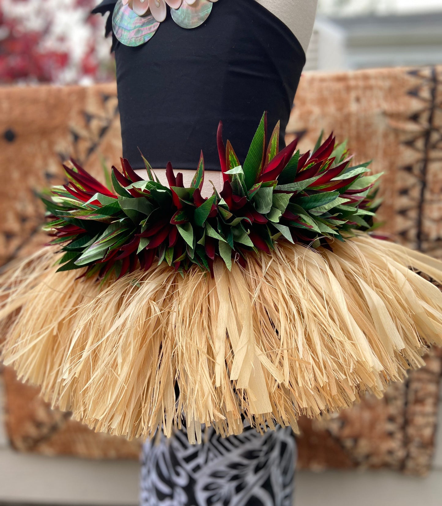 Keiki Floral Hip Hei Ahuroa Aparima Solo Ti Leaf Premium Hip Belt Competition Quality for Ori Tahiti, Hula, Polynesian Dance, Siva Samoa