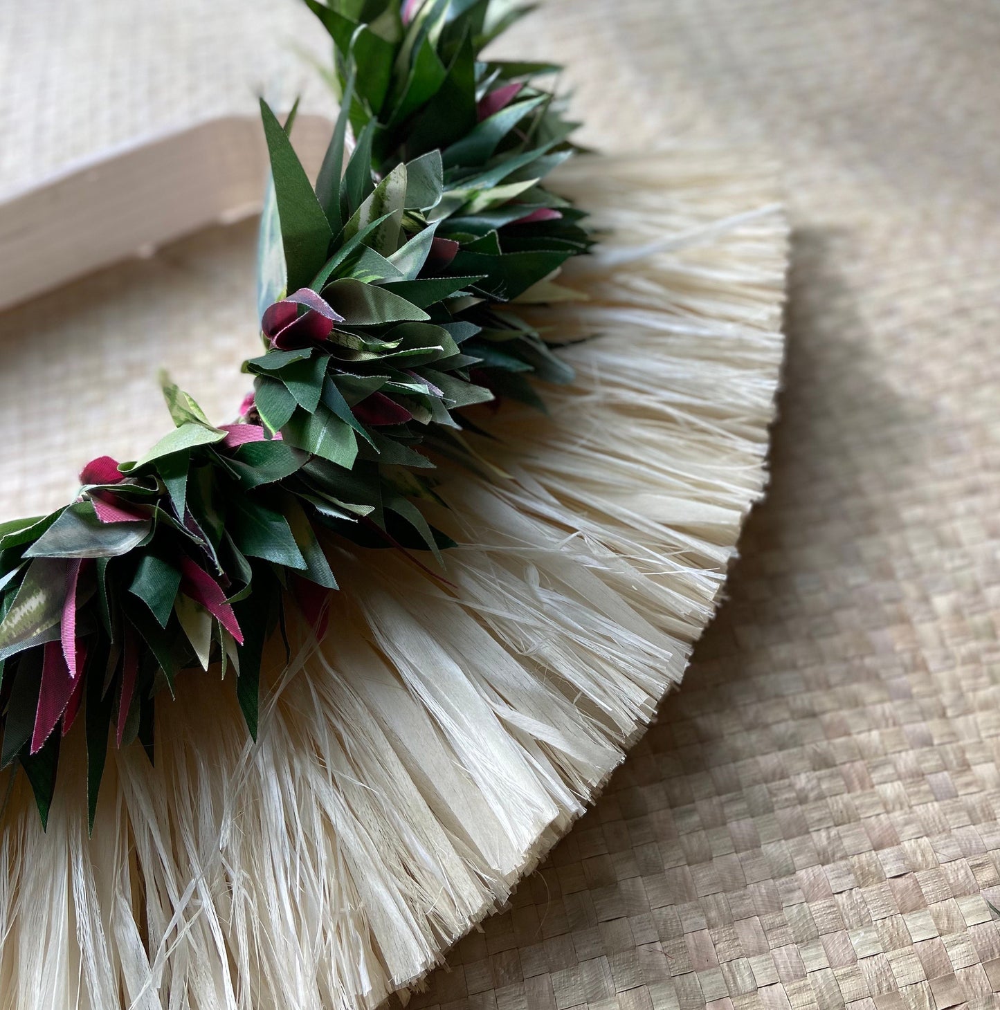 Layered Half Hip Hei Plum Silk Ti Leaf & Hau Performance Quality Reversible Belt Ori Tahiti Hula Kahiko Polynesian Dance Beach Wedding