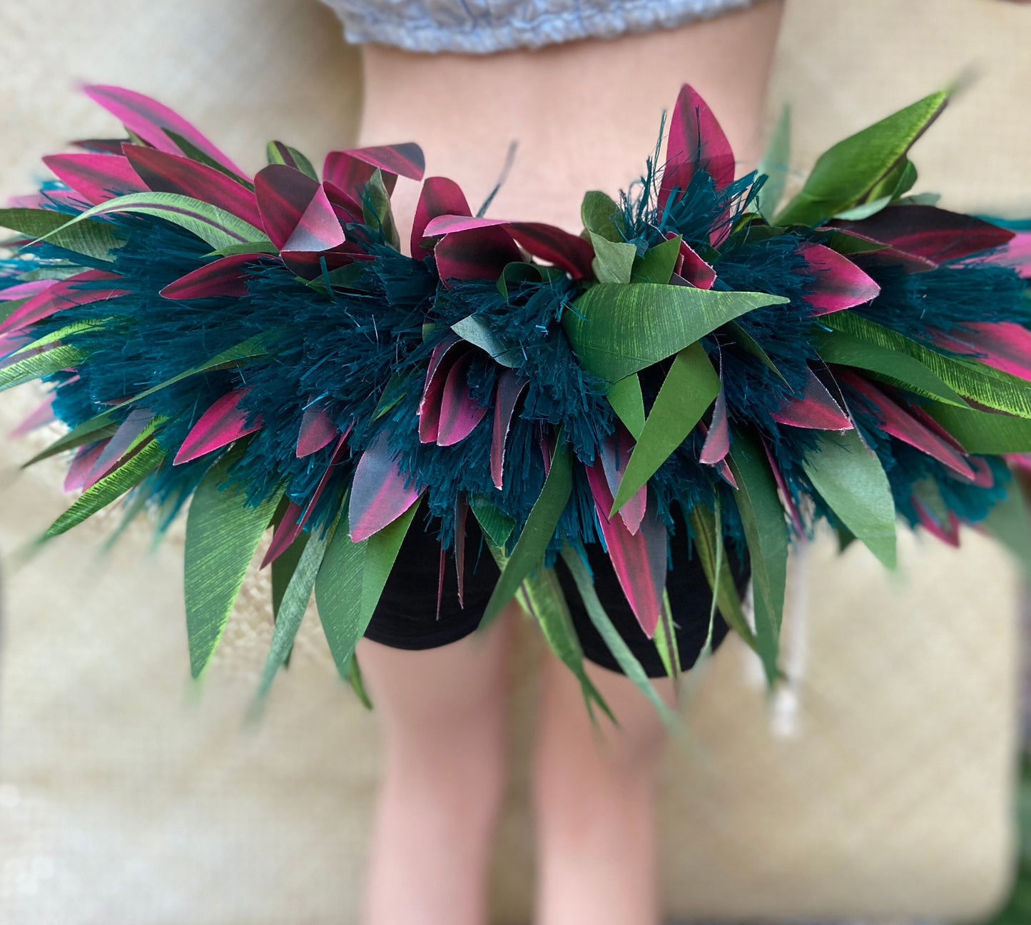 Keiki Half Hip Hei Plum Silk Ti Leaf Tamārii Performance Quality Competition Grade Reversible Belt Ori Tahiti Polynesian Dance Photoshoots