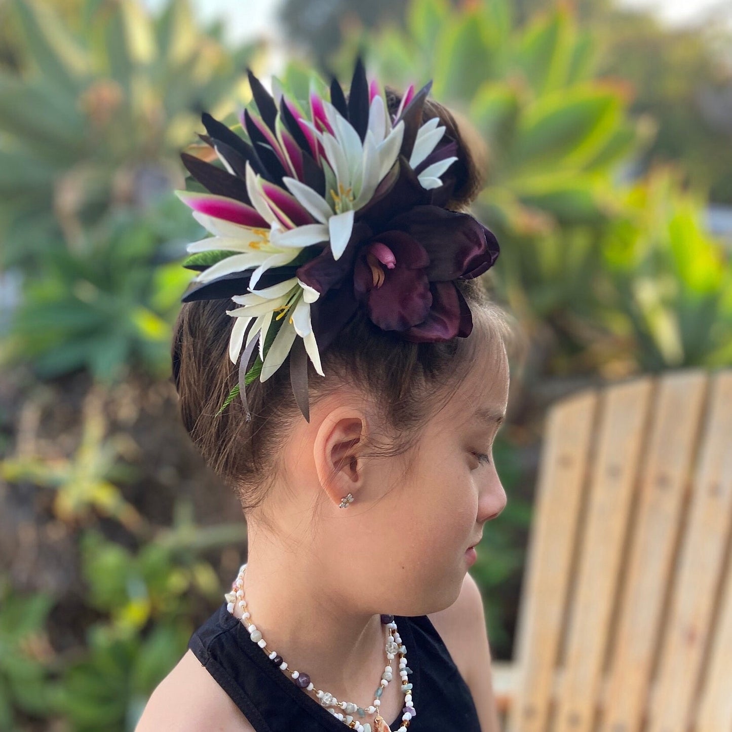 Hawaiian Flower Hair Clip Tahitian Costume Accessories Orchids & Heliconia Artificial Ti Leaf Tropical Hairpin for Aparima Ahuroa Otea Solo