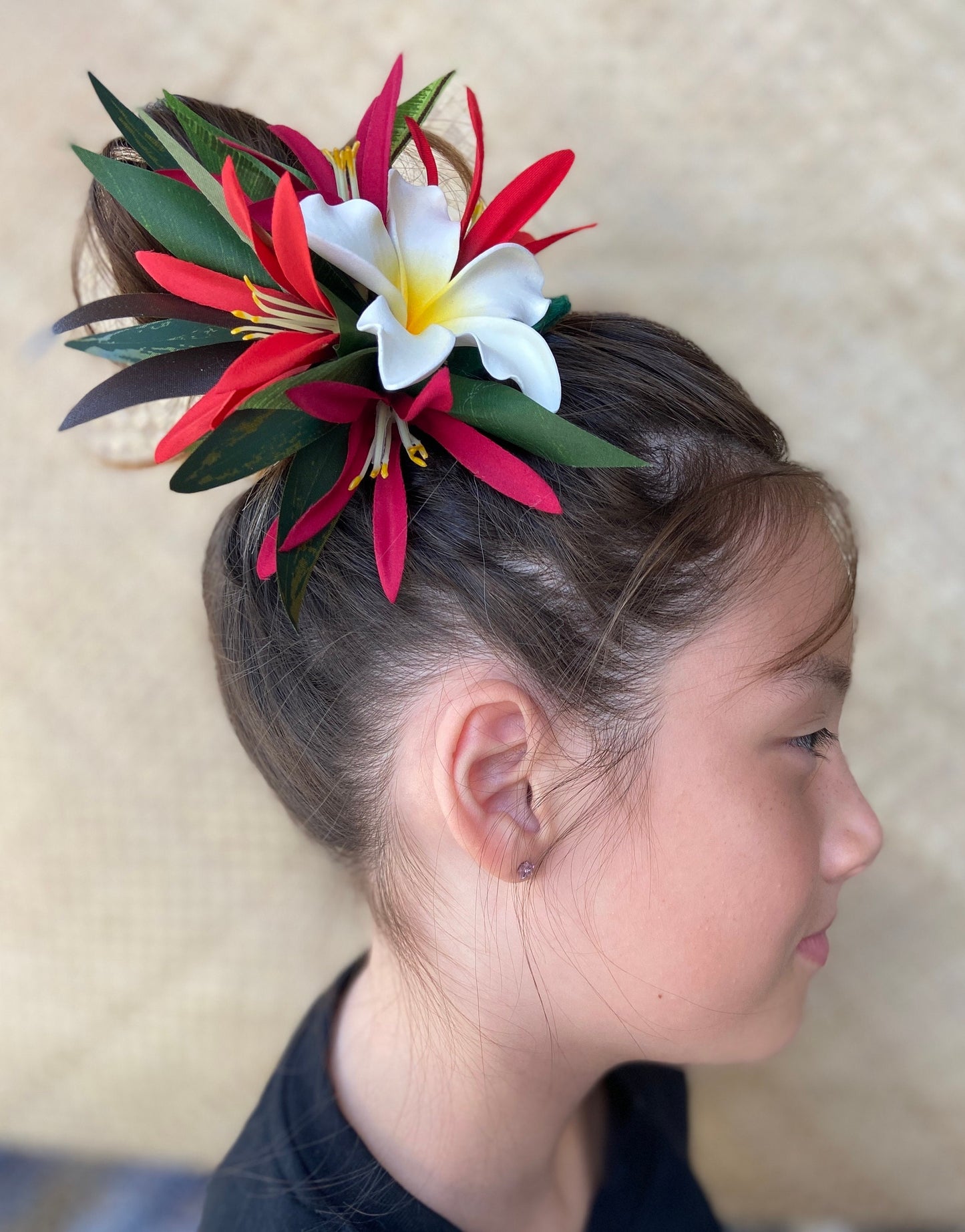 Royal Hawaiian Plumeria Hair Clip Tahitian Headdress Costume Aparima Ahuroa Statement Piece Spider Lily Floral Artificial Ti Leaf Hairpin