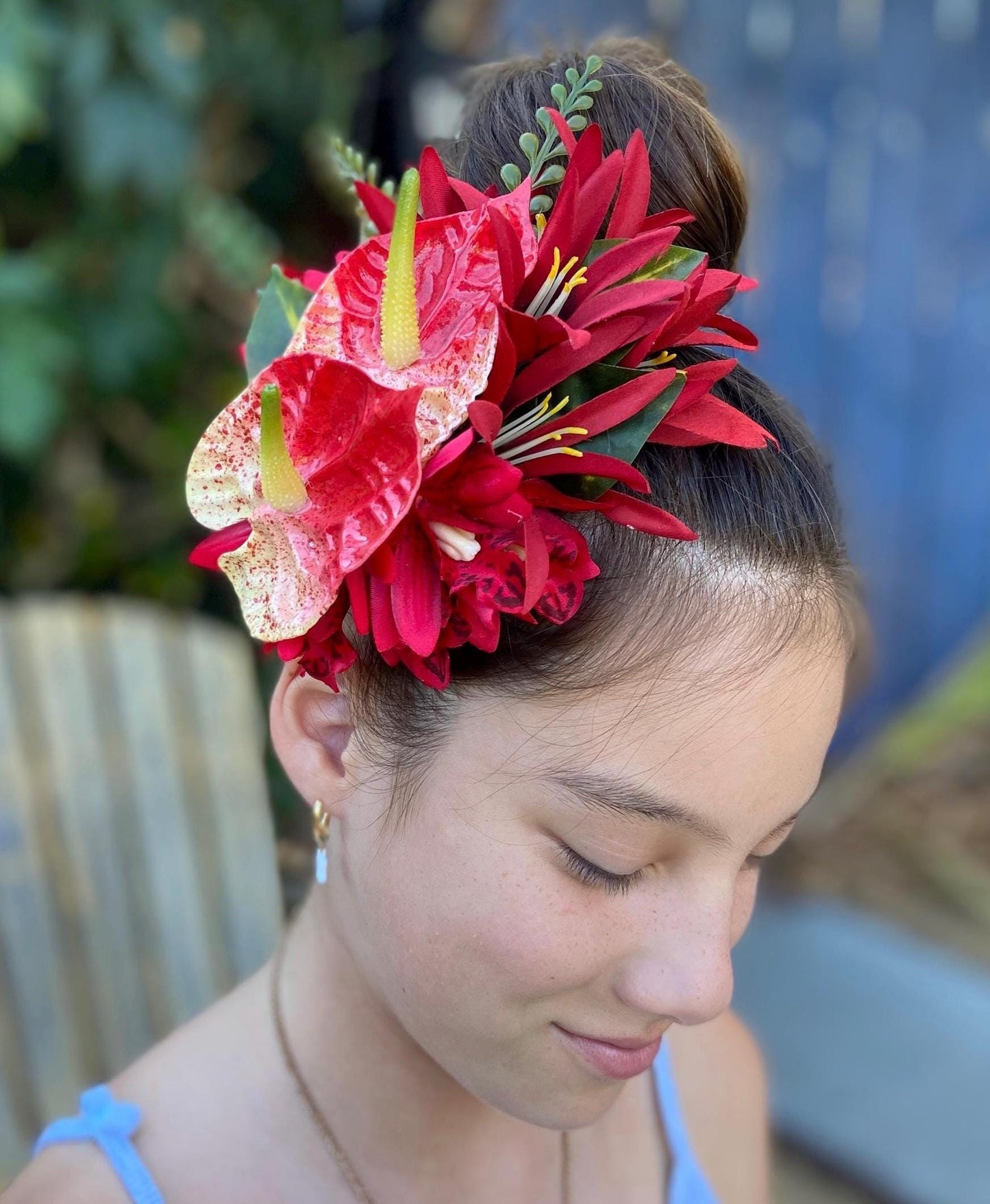 Hawaiian Anthurium Fern Orchid Tropical Wedding Graduation Hair Clip Tahitian Statement Piece Bridal Honeymoon Engagement Beach Photoshoot