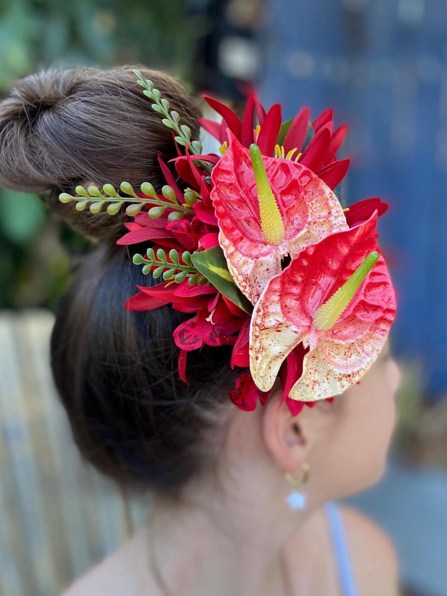 Hawaiian Anthurium Fern Orchid Tropical Wedding Graduation Hair Clip Tahitian Statement Piece Bridal Honeymoon Engagement Beach Photoshoot