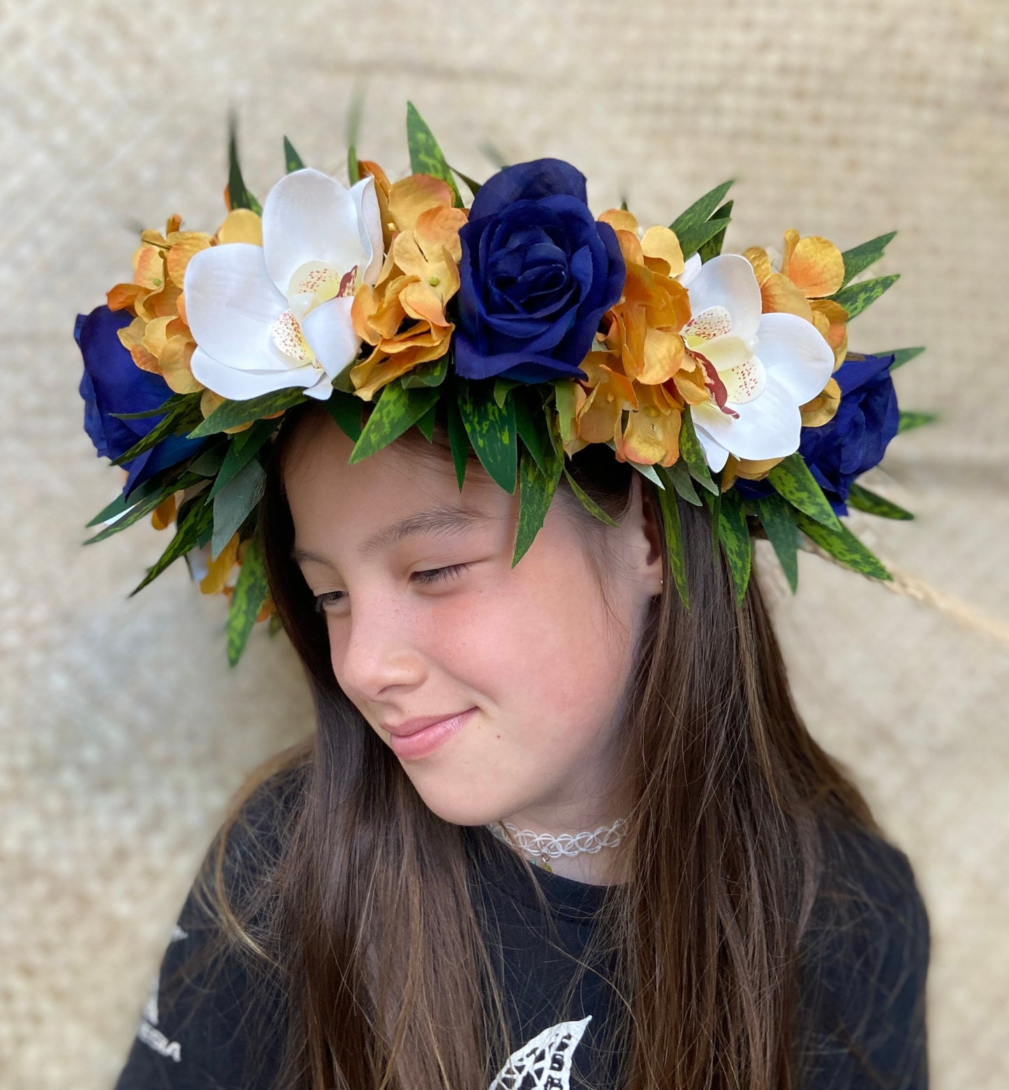 Graduation Lei Po'o Premium Flower Crown University of California Blue & Gold