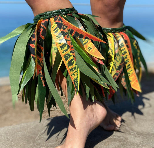 Silk Croton & Artificial Silk Ti Leaf Warrior Tauvae na Kane Premium Grade Polynesian Leg Wrappings