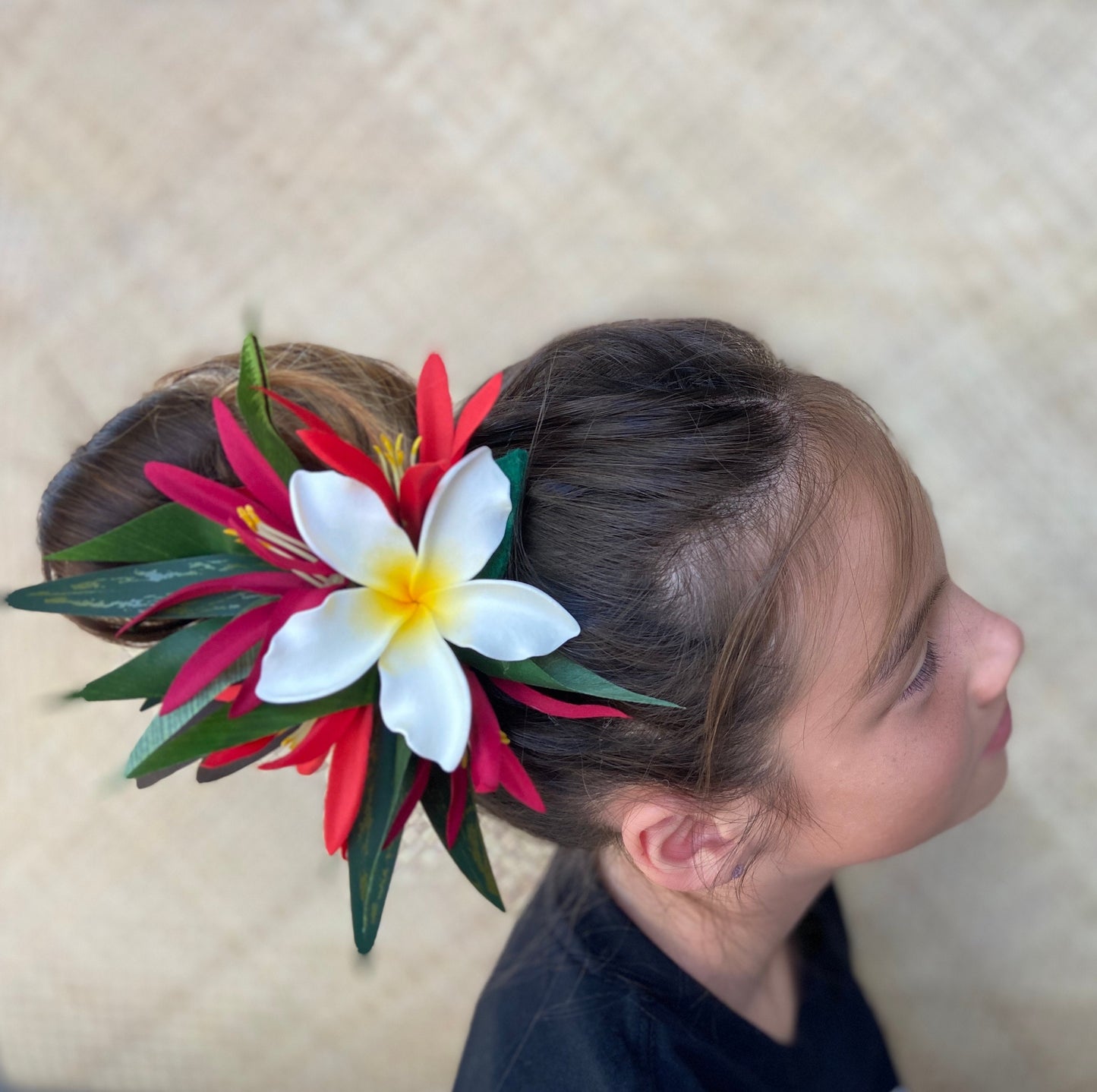 Royal Hawaiian Plumeria Hair Clip Tahitian Headdress Costume Aparima Ahuroa Statement Piece Spider Lily Floral Artificial Ti Leaf Hairpin