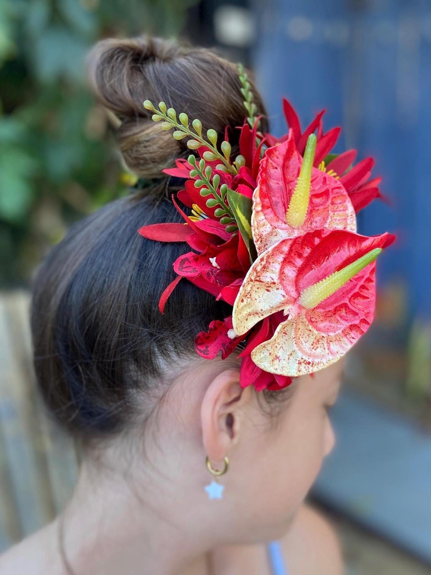 Hawaiian Anthurium Fern Orchid Tropical Wedding Graduation Hair Clip Tahitian Statement Piece Bridal Honeymoon Engagement Beach Photoshoot