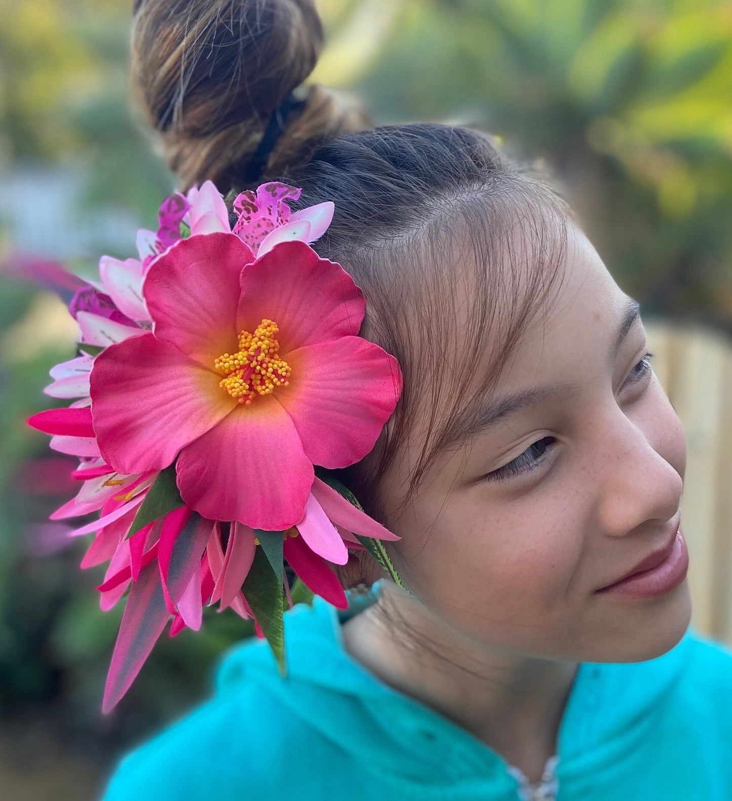 Hawaiian Flower Hair Clip Tahitian Costume Accessories Moonlight Hibiscus Artificial Ti Leaf Tropical Hairpin for Aparima Ahuroa Otea Solo