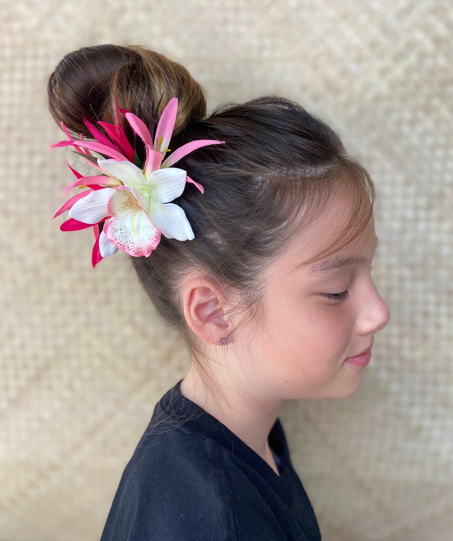 Hawaiian Flower Hair Clip Tahitian Costume Accessories Orchid & Spider Lily Artificial Ti Leaf Tropical Hairpin for Aparima Ahuroa Otea Solo