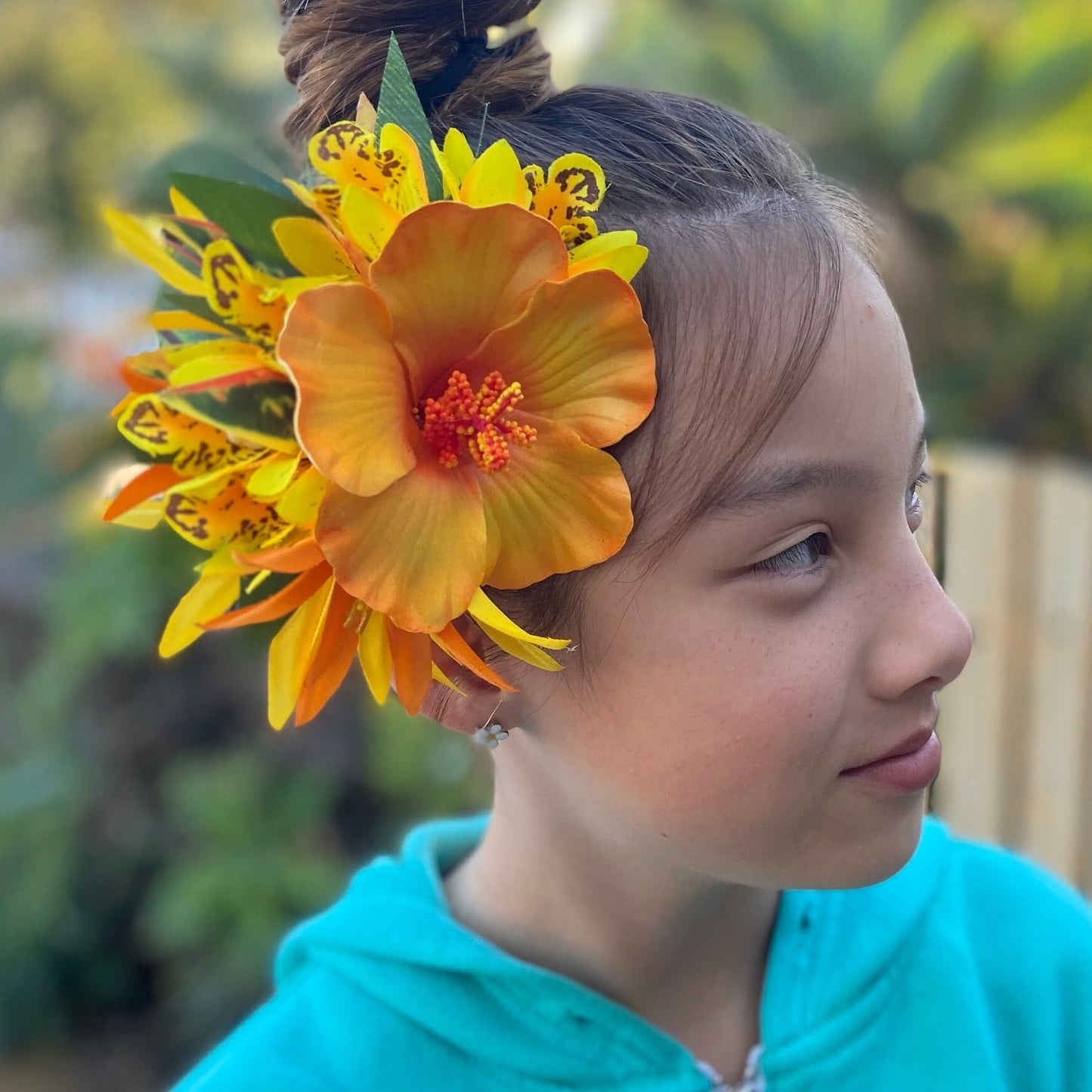 Hawaiian Flower Hair Clip Tahitian Costume Accessories Moonlight Hibiscus Artificial Ti Leaf Tropical Hairpin for Aparima Ahuroa Otea Solo