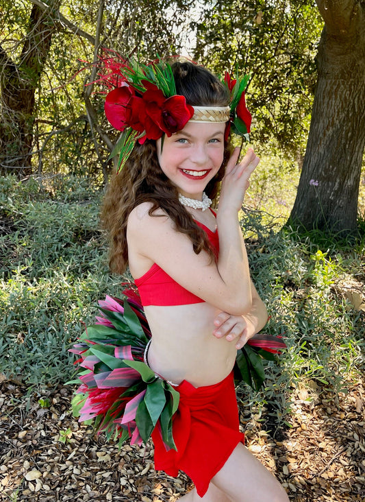 Keiki Half Hip Hei Plum Silk Ti Leaf Tamārii Performance Quality Competition Grade Reversible Belt Ori Tahiti Polynesian Dance Photoshoots