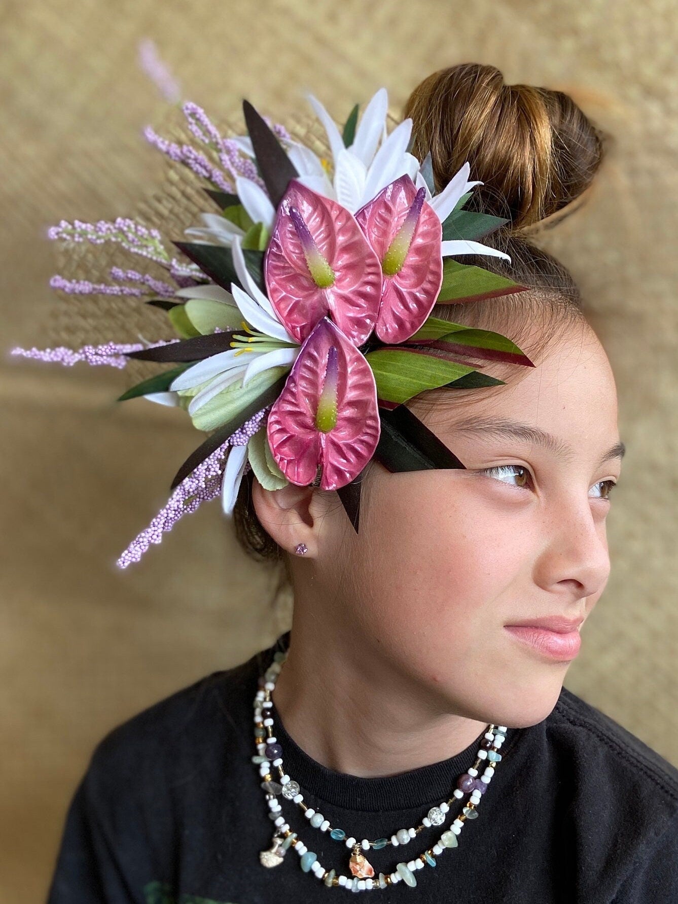 Petunia Pink Princess Anthurium Hair Clip Tahitian Headdress Costume Aparima Ahuroa Hula Statement Piece Bridal Plumeria Fascinator Hair Pin