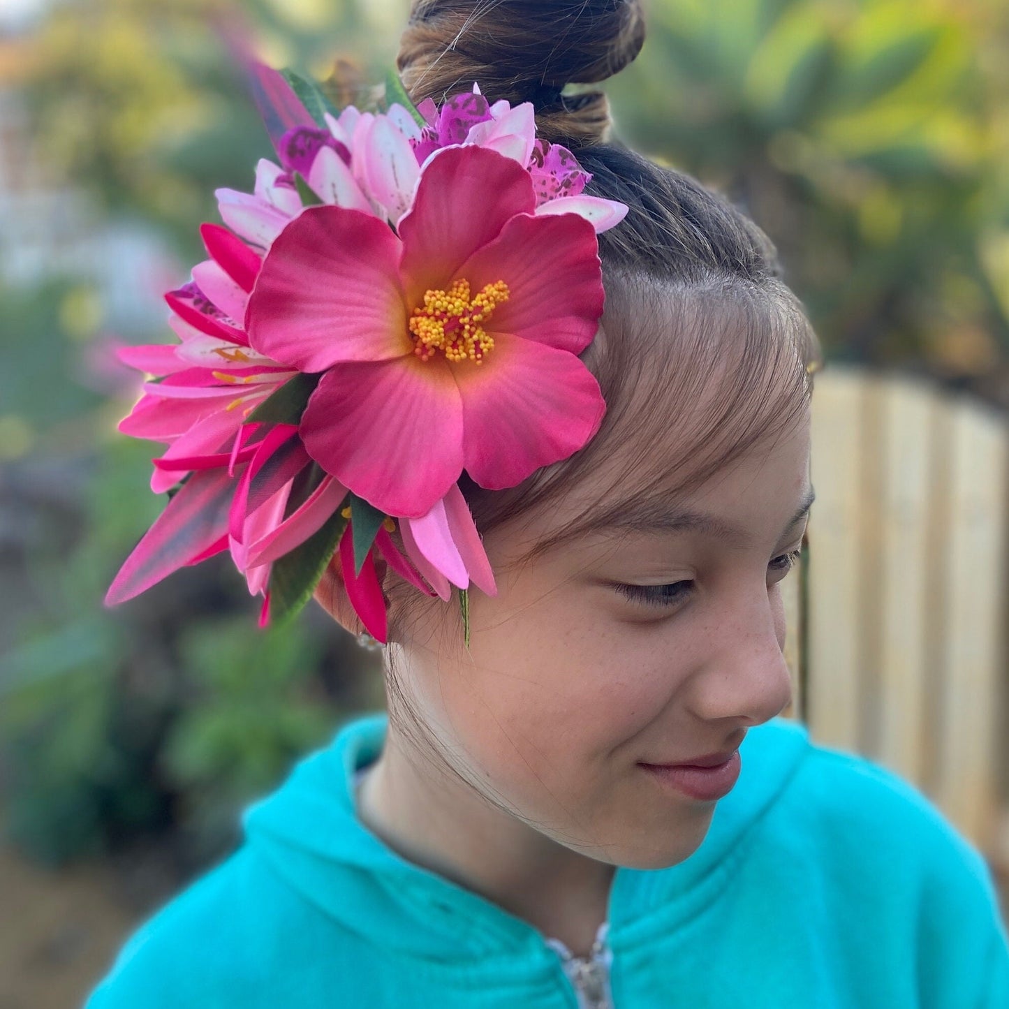 Hawaiian Flower Hair Clip Tahitian Costume Accessories Moonlight Hibiscus Artificial Ti Leaf Tropical Hairpin for Aparima Ahuroa Otea Solo
