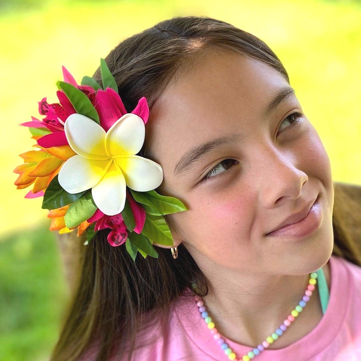 Hawaiian Ginger Plumeria Hair Clip Tahitian Headdress Costume Aparima Ahuroa Statement Piece Bridal Plumeria Artificial Ti Leaf Hair Pin