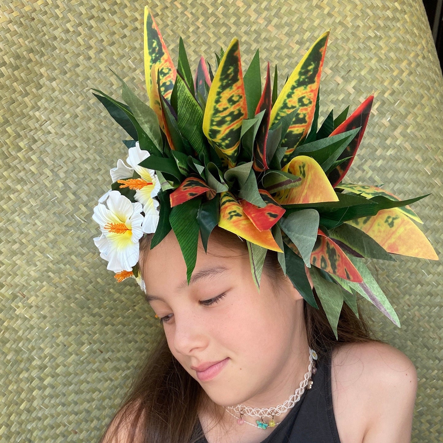 Polynesian Croton and Hibiscus Headdress
