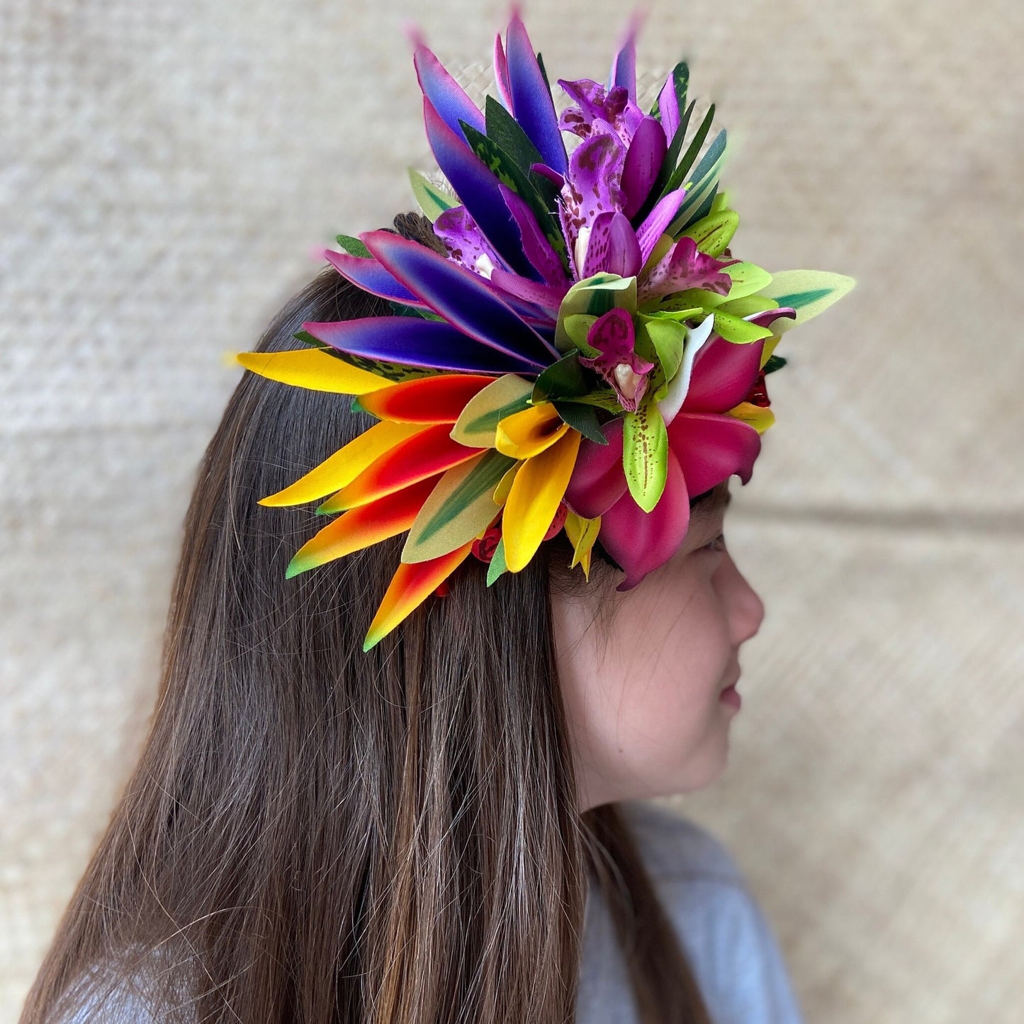 Tahitian Fascinator Hawaiian Hair Clip Aparima Ahuroa Statement Piece Plumeria Orchid Bird of Paradise Artificial Ti Leaf Tropical Hair Pin