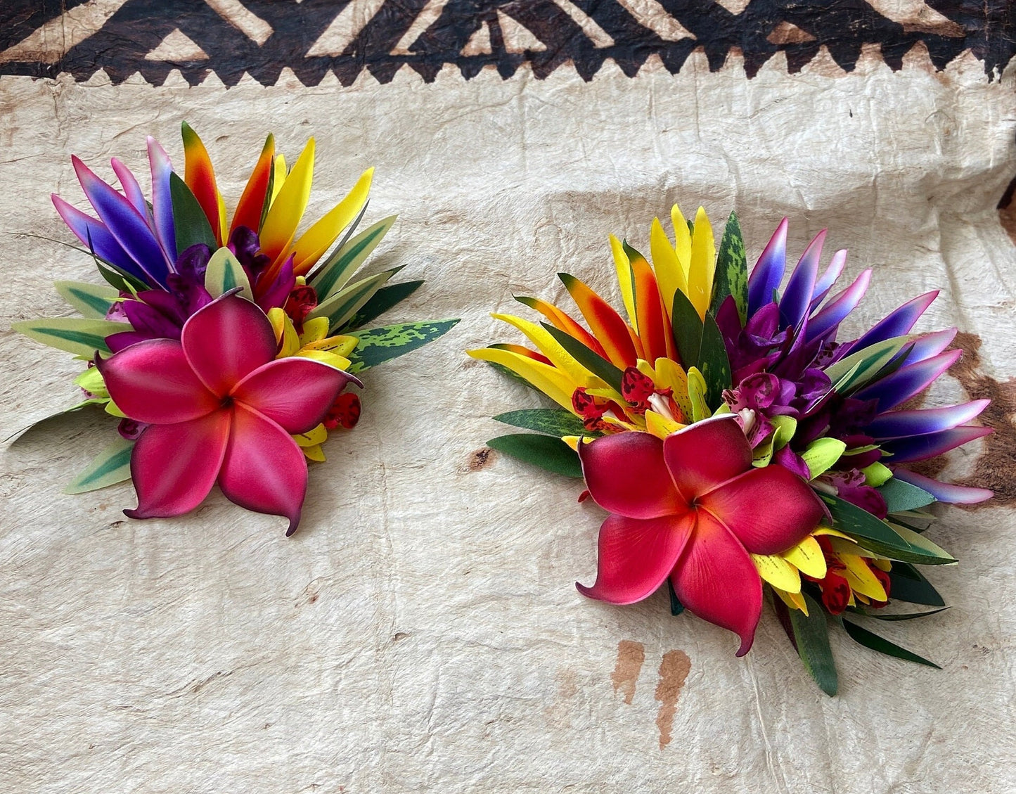 Tahitian Fascinator Hawaiian Hair Clip Aparima Ahuroa Statement Piece Plumeria Orchid Bird of Paradise Artificial Ti Leaf Tropical Hair Pin